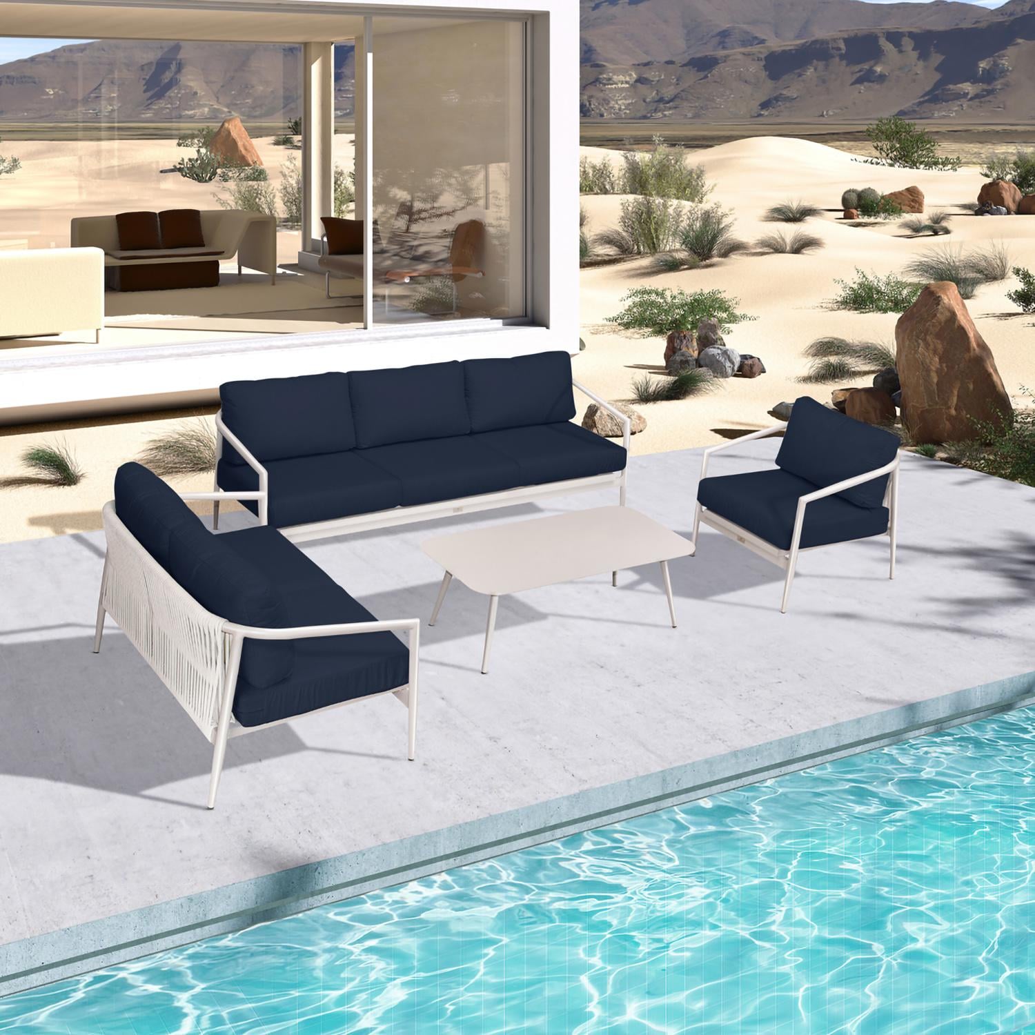 Lakeview Midnight Cove 4 Pc Aluminum Sofa Loveseat Seating Set in Urban Stone/Carrera/Spectrum Indigo - Top - Lifestyle thumbnail