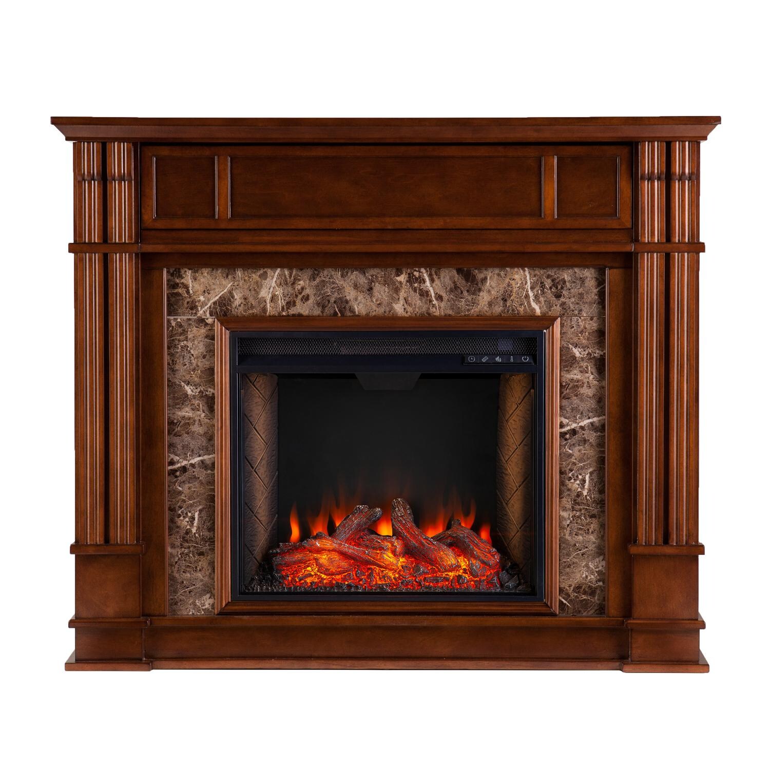 Southern Enterprises FS9321 Highgate 48-Inch Electric Fireplace W/ Alexa-Enabled Smart Firebox - Whiskey Maple - Front View thumbnail