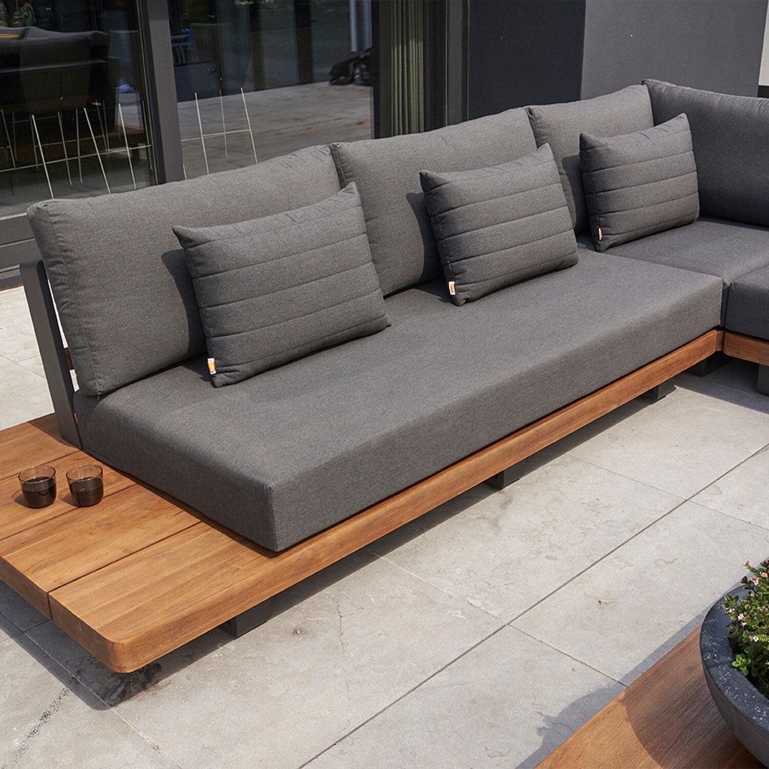 Fitz Roy 4 Pc Aluminum/Teak Sectional Seating Corner Set in Lava By KETTLER - Left Corner - Lifestyle thumbnail