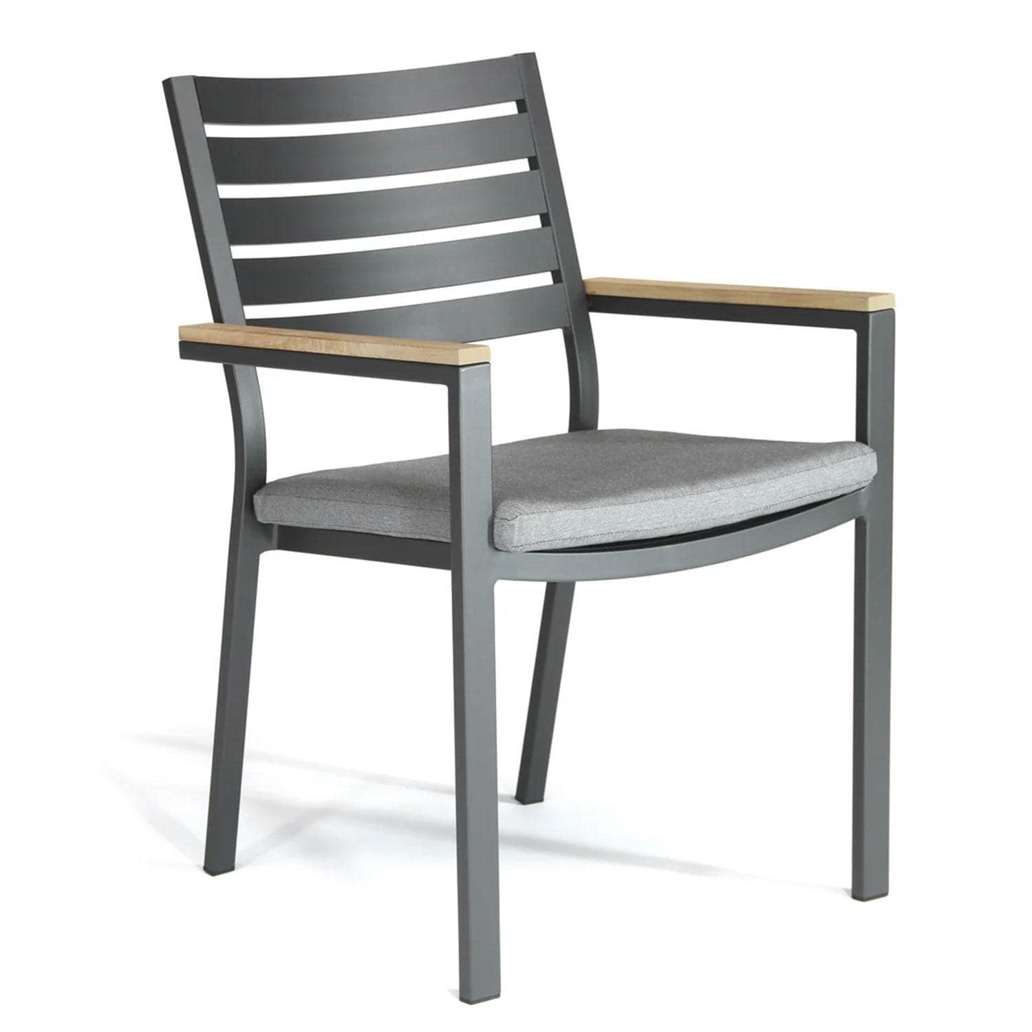 Elba 7 Pc Aluminum/Teak Dining Set in Cast Silver By KETTLER - Dining Chair - White Background thumbnail