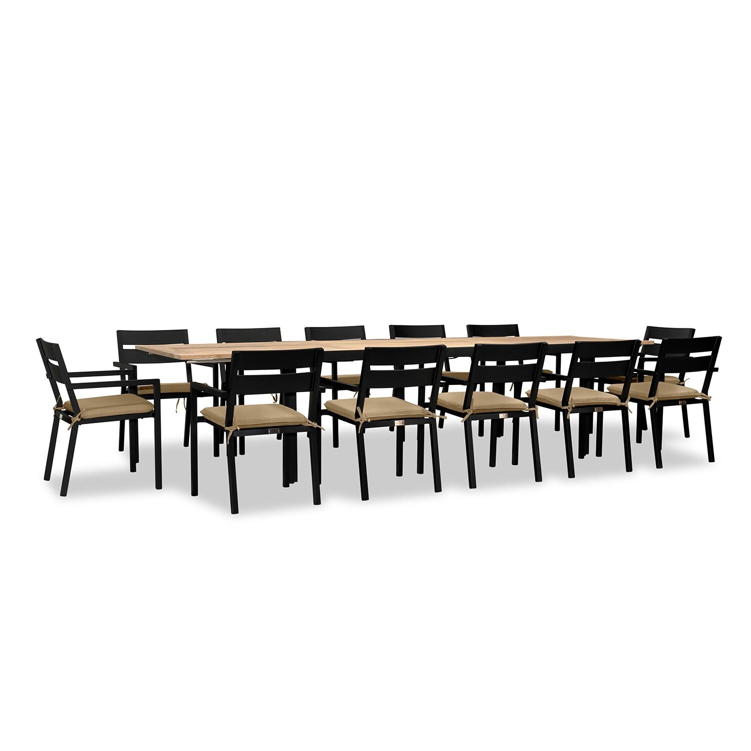 Calm Bay Communal 13 Pc Reclaimed Teak Extendable Dining Set in Black/Heather Beige by Lakeview - White Background 3 thumbnail
