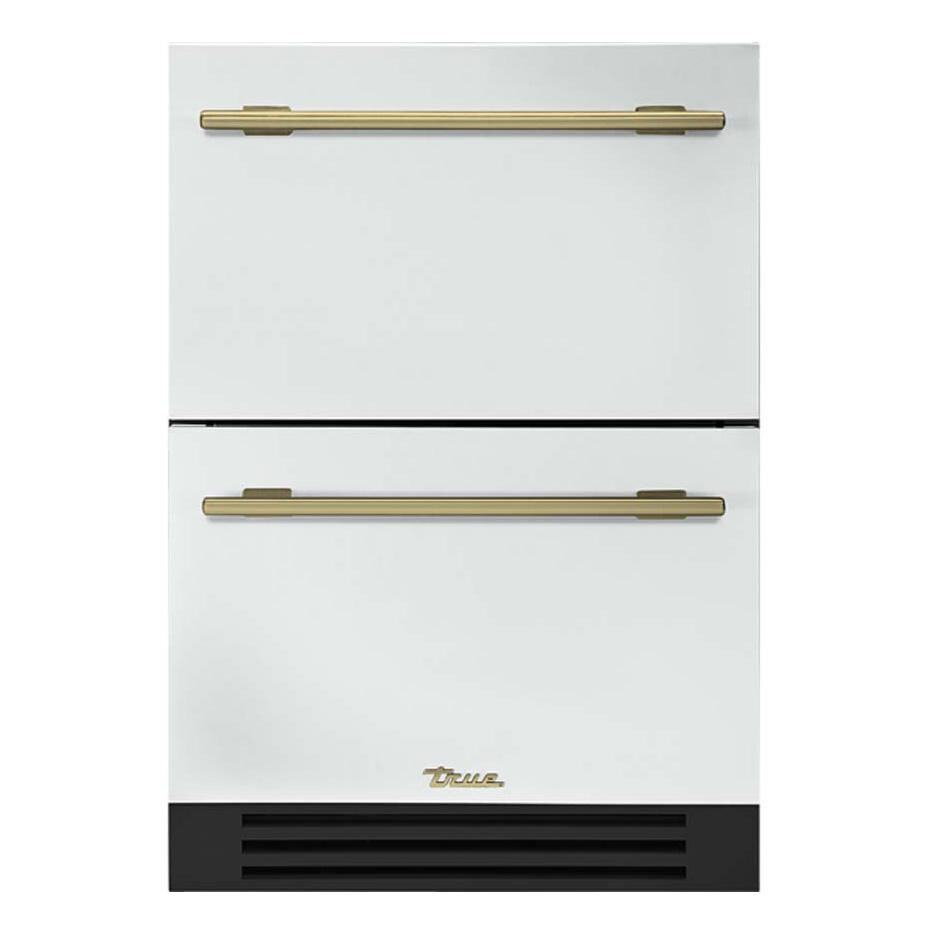 True 24 Inch 5.4 Cu. Ft. Outdoor Refigerator Drawer - Matte White w/ Brass Handles - TUR-24D-OP-C~DSK-030-H01