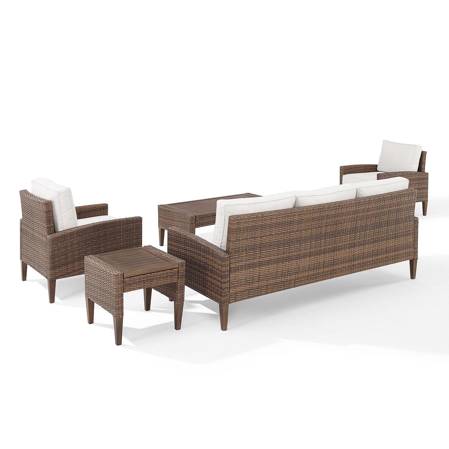 Ultimate Patio UP-92430BR-CR 5Pc Wicker Outdoor Sofa Patio Furniture Set in Creme - Rear - White Background thumbnail