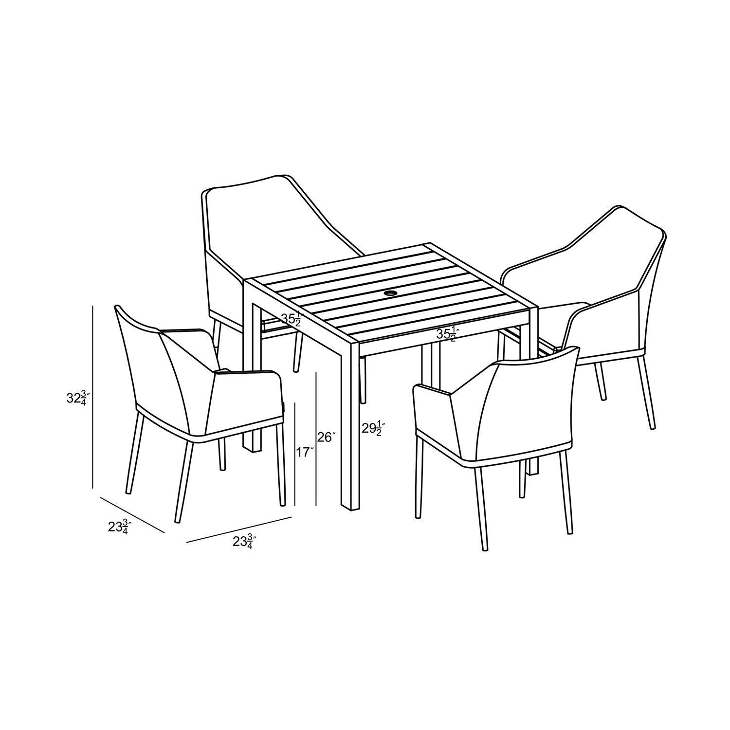 Starlook Bay 4 Seat Square Dining Table in Black by Lakeview - Dimensional thumbnail