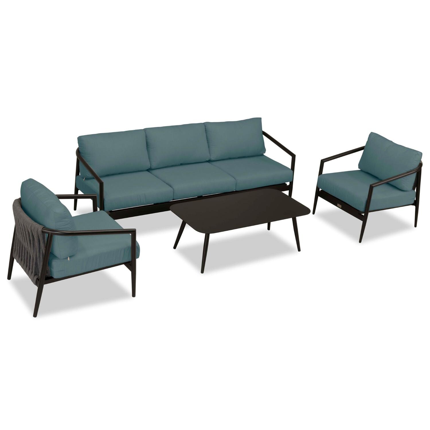 Lakeview Midnight Cove 4 Pc Aluminum Sofa Seating Set in Black/Carbon/Cast Lagoon - Top - White Background thumbnail