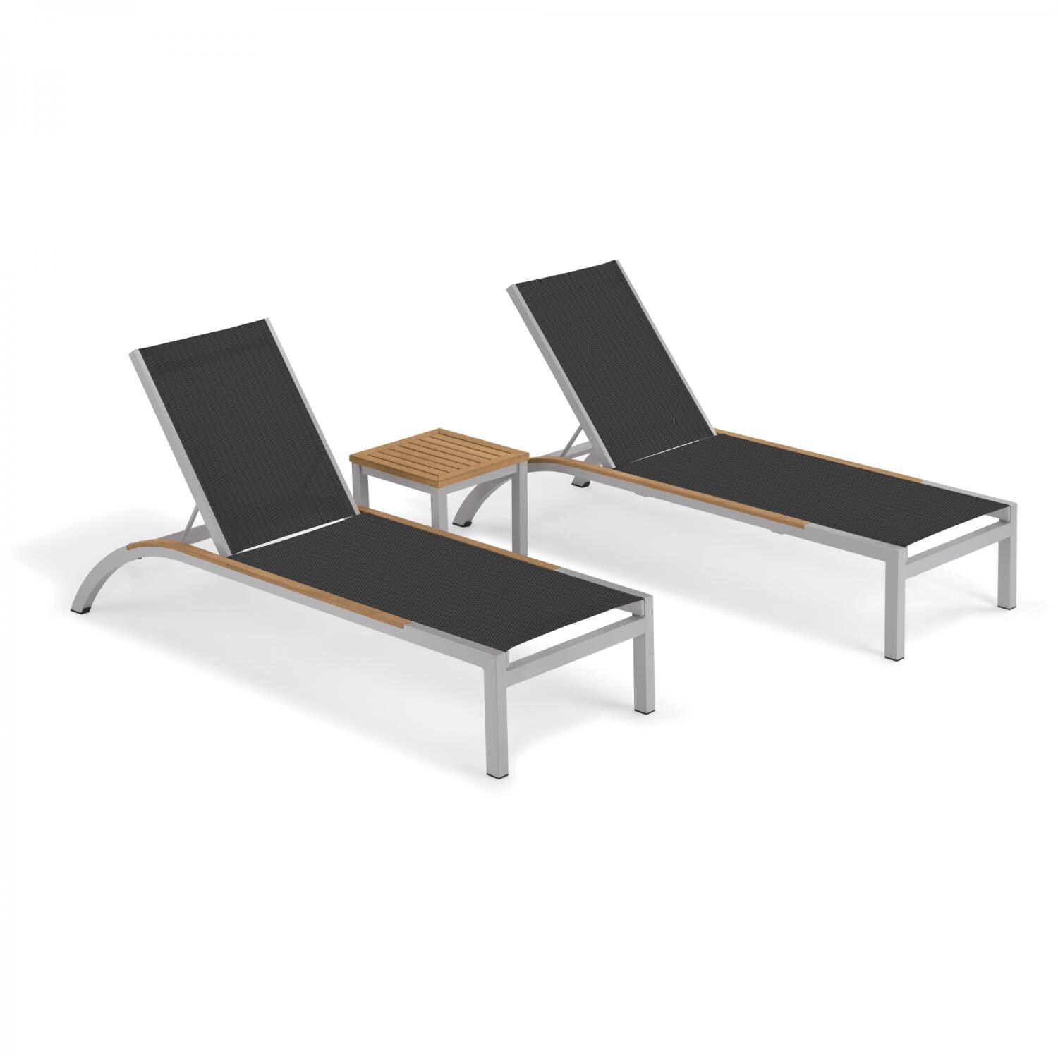 Argento 3 Piece Aluminum Patio Chaise Lounge Set W/ Tekwood Natural Side Rails & Tekwood Natural End Table By Oxford Garden - Ninja Sling