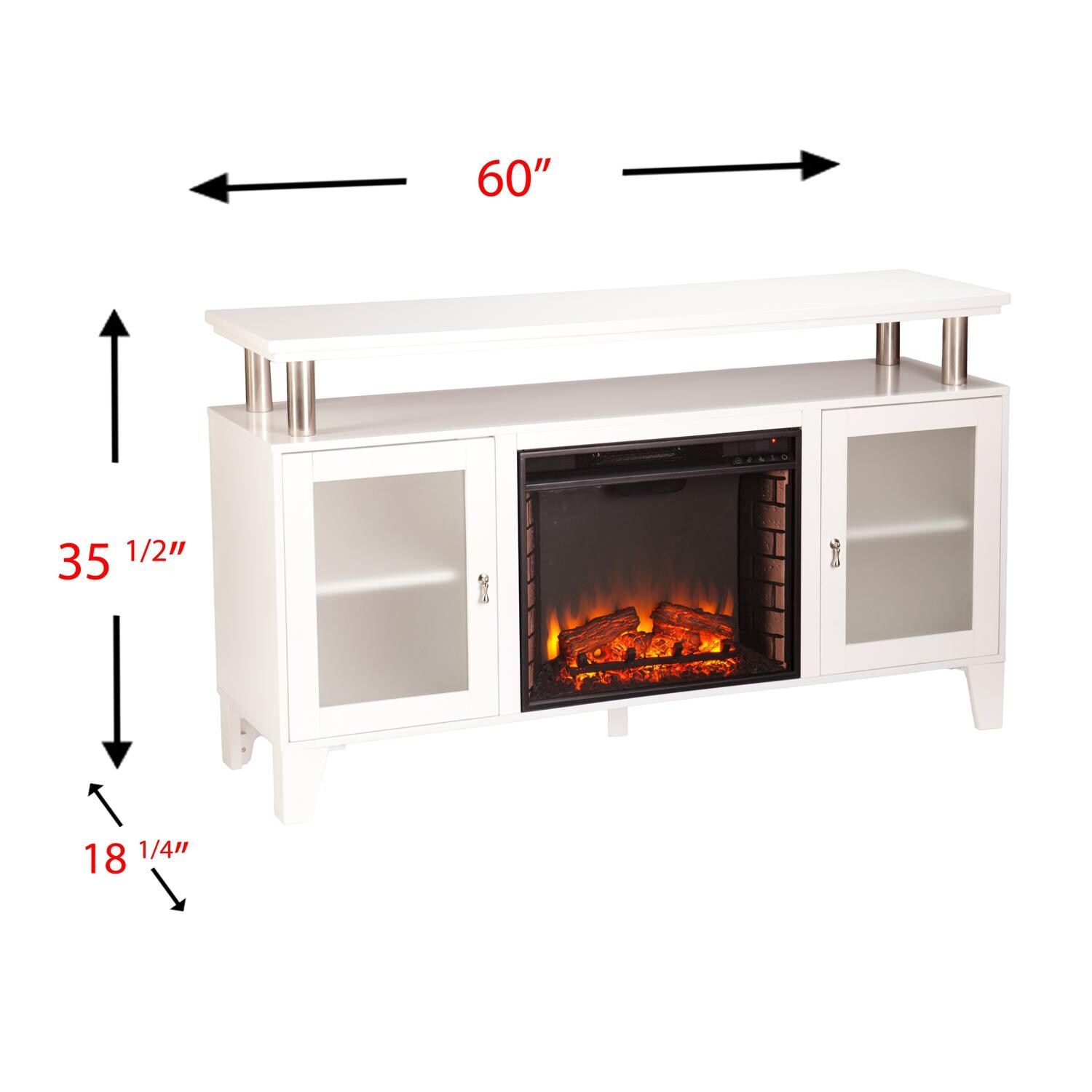 Southern Enterprises Cabrini 60-Inch Electric Fireplace Media Console - White - Dimensions thumbnail