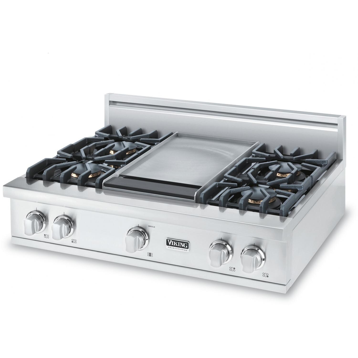 Viking Professional 5 Series 36-Inch 4-Burner Natural Gas Rangetop With Griddle - Stainless Steel - VRT5364GSS