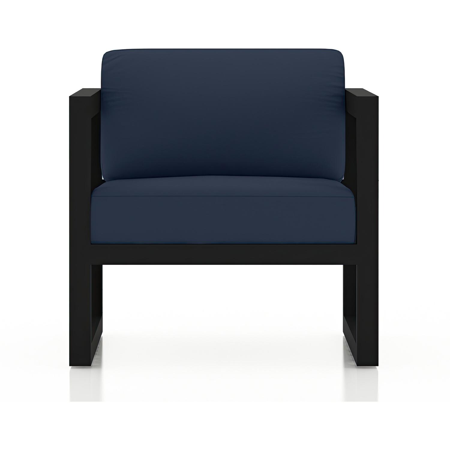 Lakeview MSTYCV-BK-3LSS-IN Misty Cove 3 Pc Aluminum Seating Set in Black w/Loveseat & Spectrum Indigo Cushions by Lakeview Outdoor Designs - Club Chair - White Background thumbnail