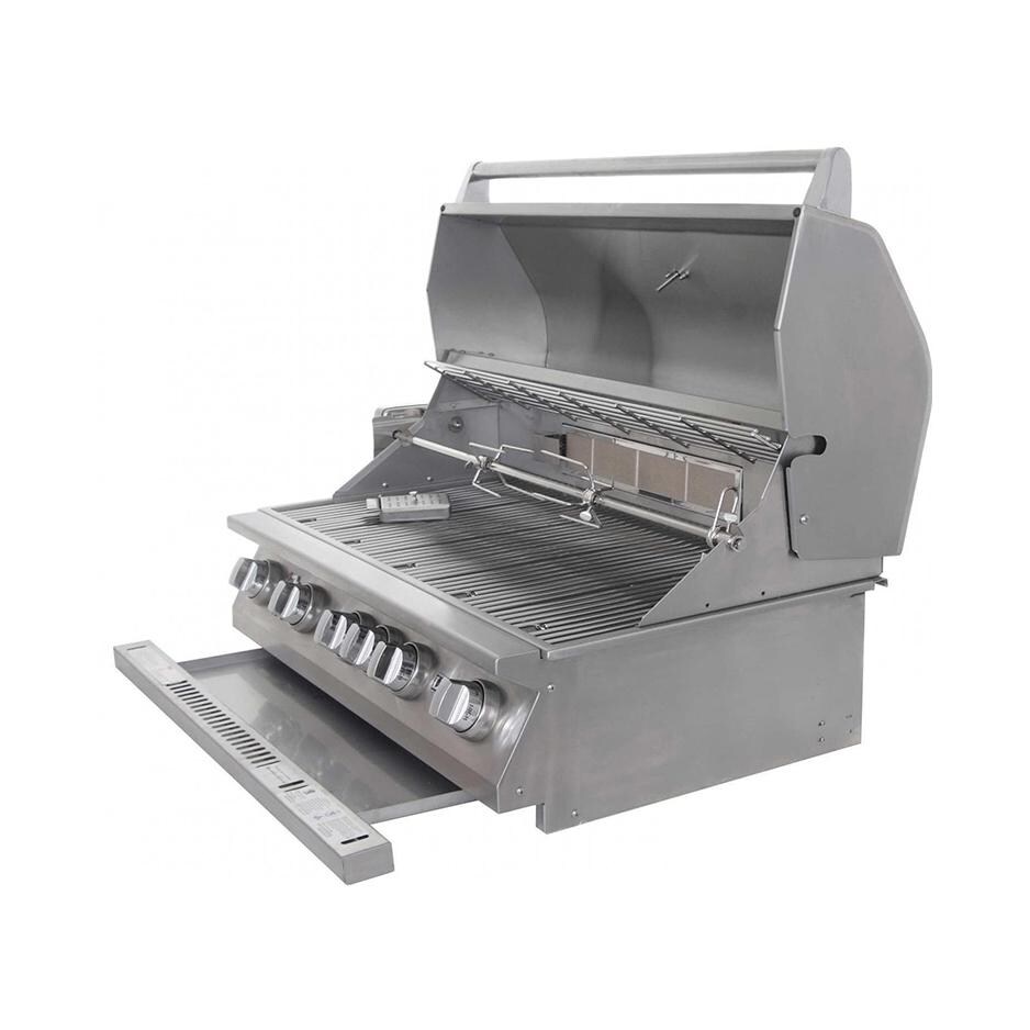 Lion 40-Inch L90000 Stainless Steel Built-In Natural Gas Grill - Drip Tray Open - White Background thumbnail