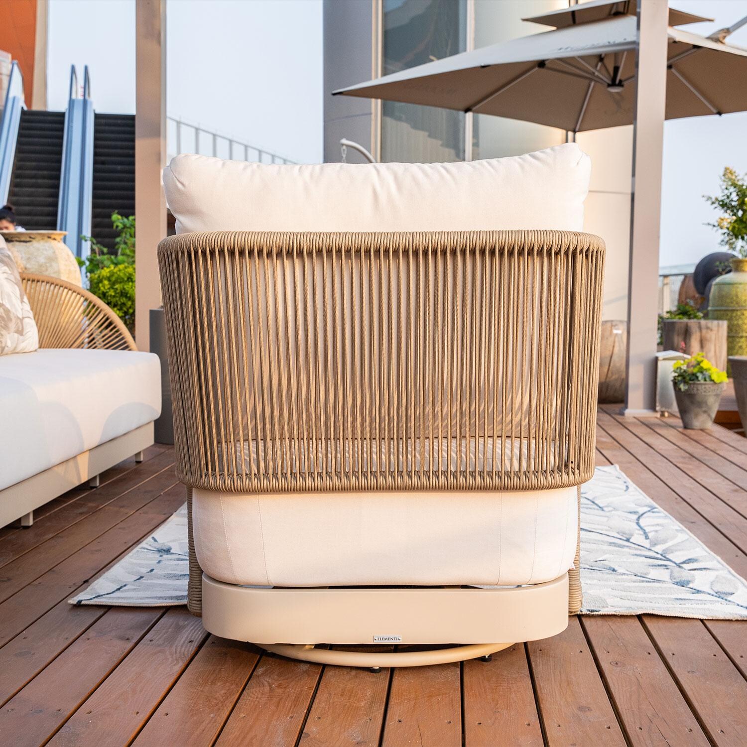 Elementi OS-2502W Malibu Outdoor Aluminum Swivel Club Chair w/ Sunbrella Cushions - Rear View - Lifestyle thumbnail