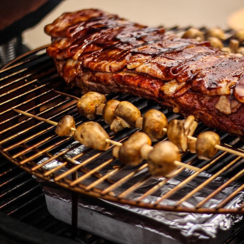 Vision C-R4C1F1-H Professional C-Series Ceramic Kamado Grill - Red - Ribs and Mushroom Skewers thumbnail