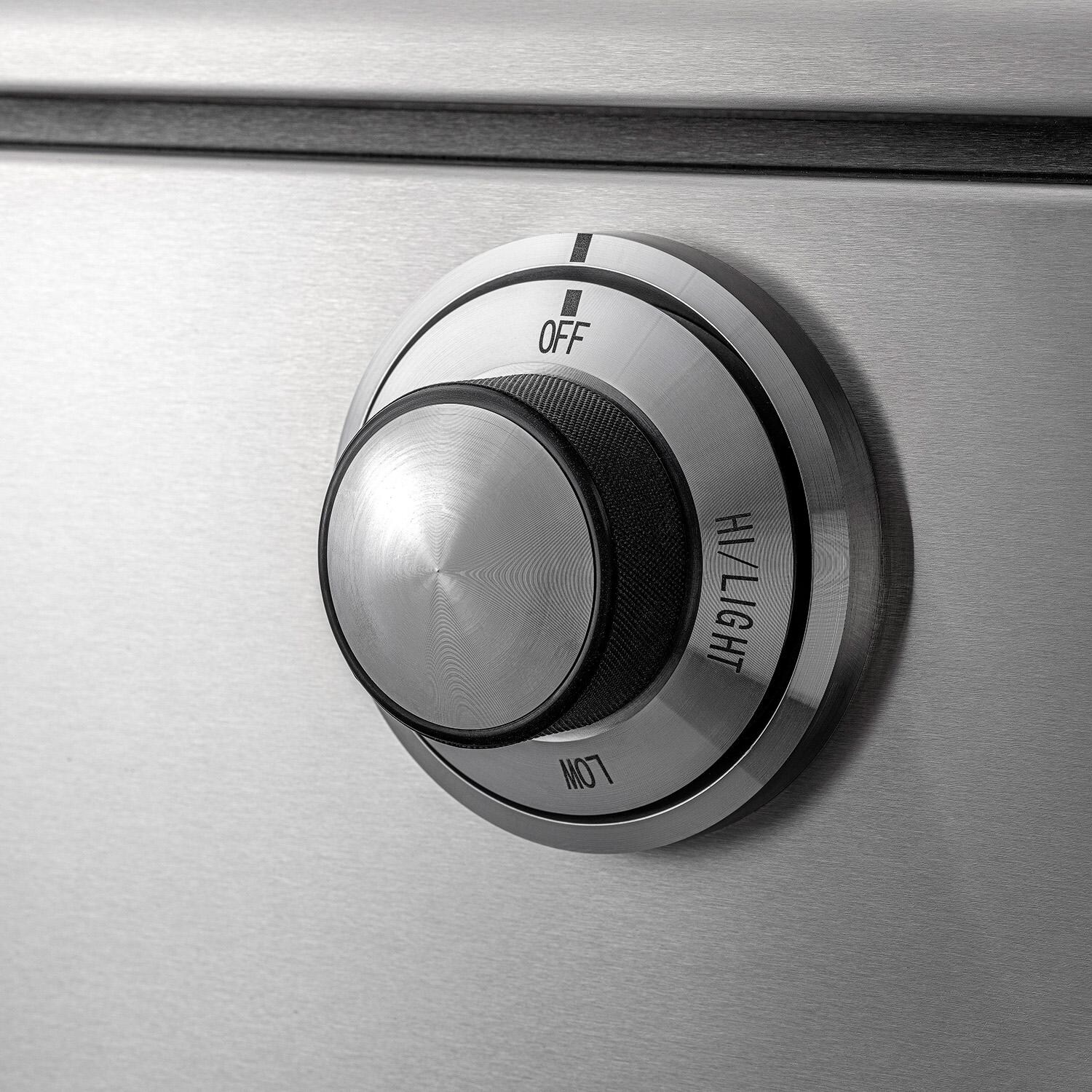 Caliber CRG-48BN00-A-103-H02 48-in Natural Gas Built-In Rockwell Grill - Saffron w/ Chrome Hardware - Knob - Detail thumbnail