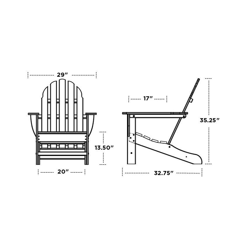 POLYWOOD PWS417-1-WH Classic Adirondack 3-Piece Set - Chair Dimensions