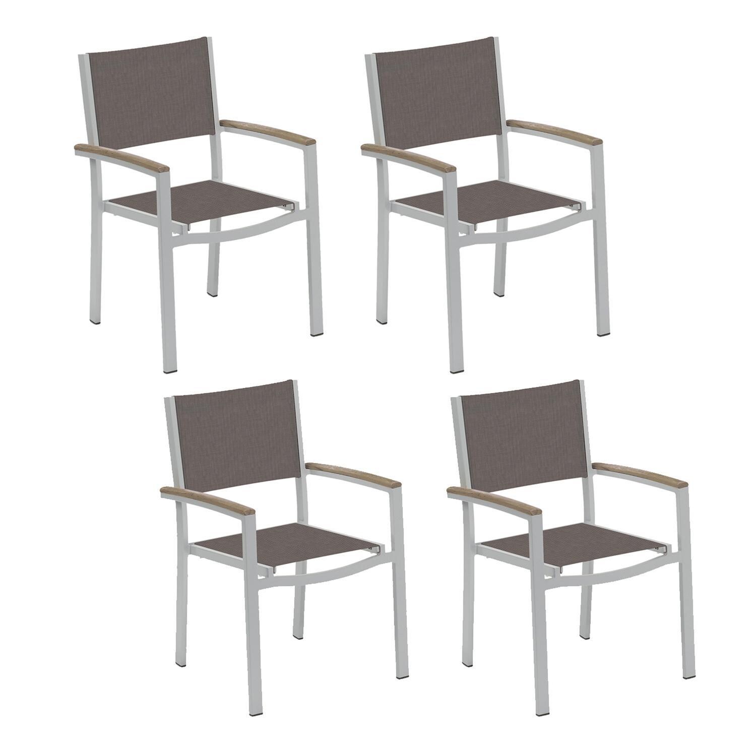 Oxford Garden Travira 4 Pc Composite Sling & Aluminum Dining Chair W/ Vintage Tekwood Arm Caps in Flint/Cocoa thumbnail