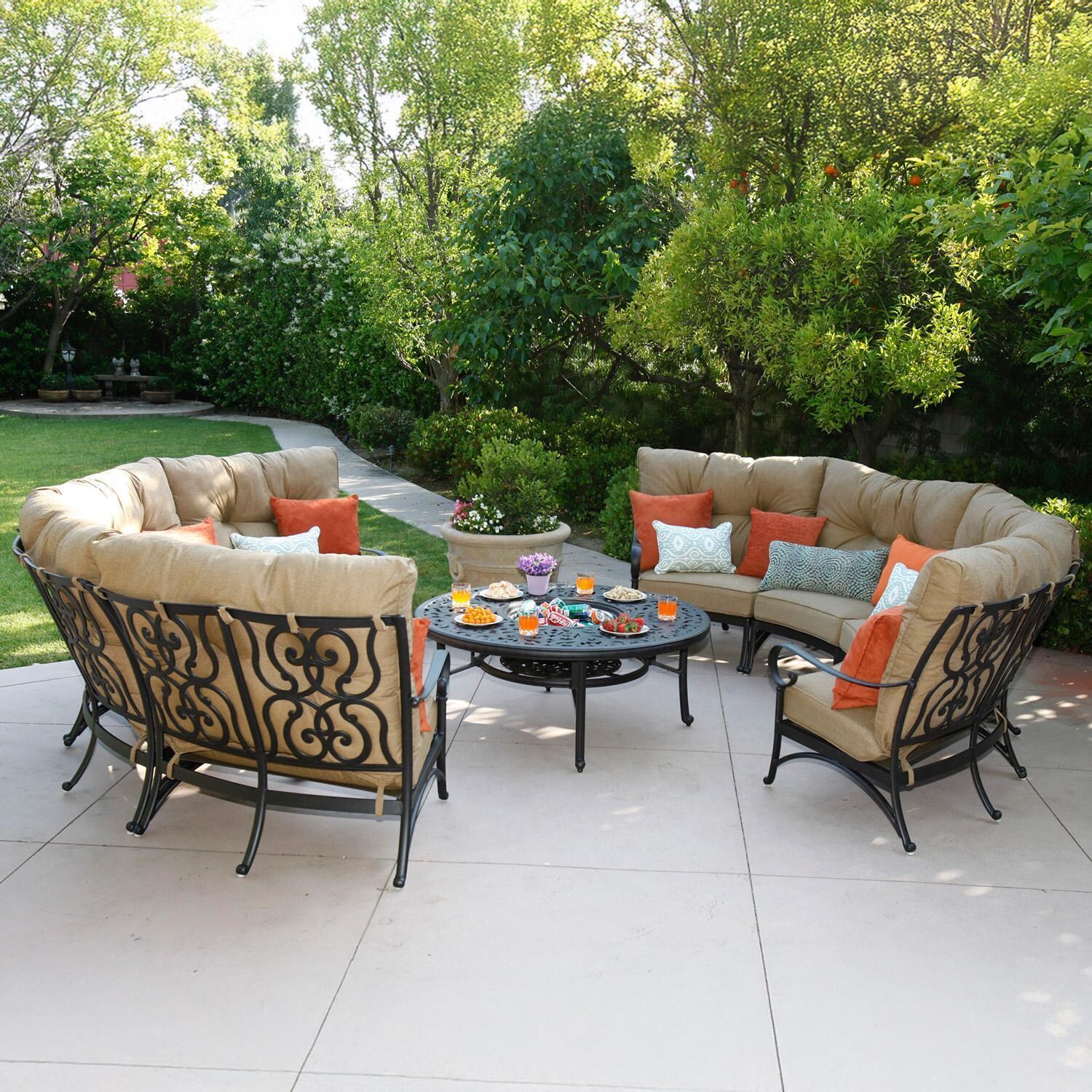 Santa Anita 9 Pc Cast Aluminum Seating Set in Antique Bronze/Heather Beige by Darlee - Lifestyle thumbnail