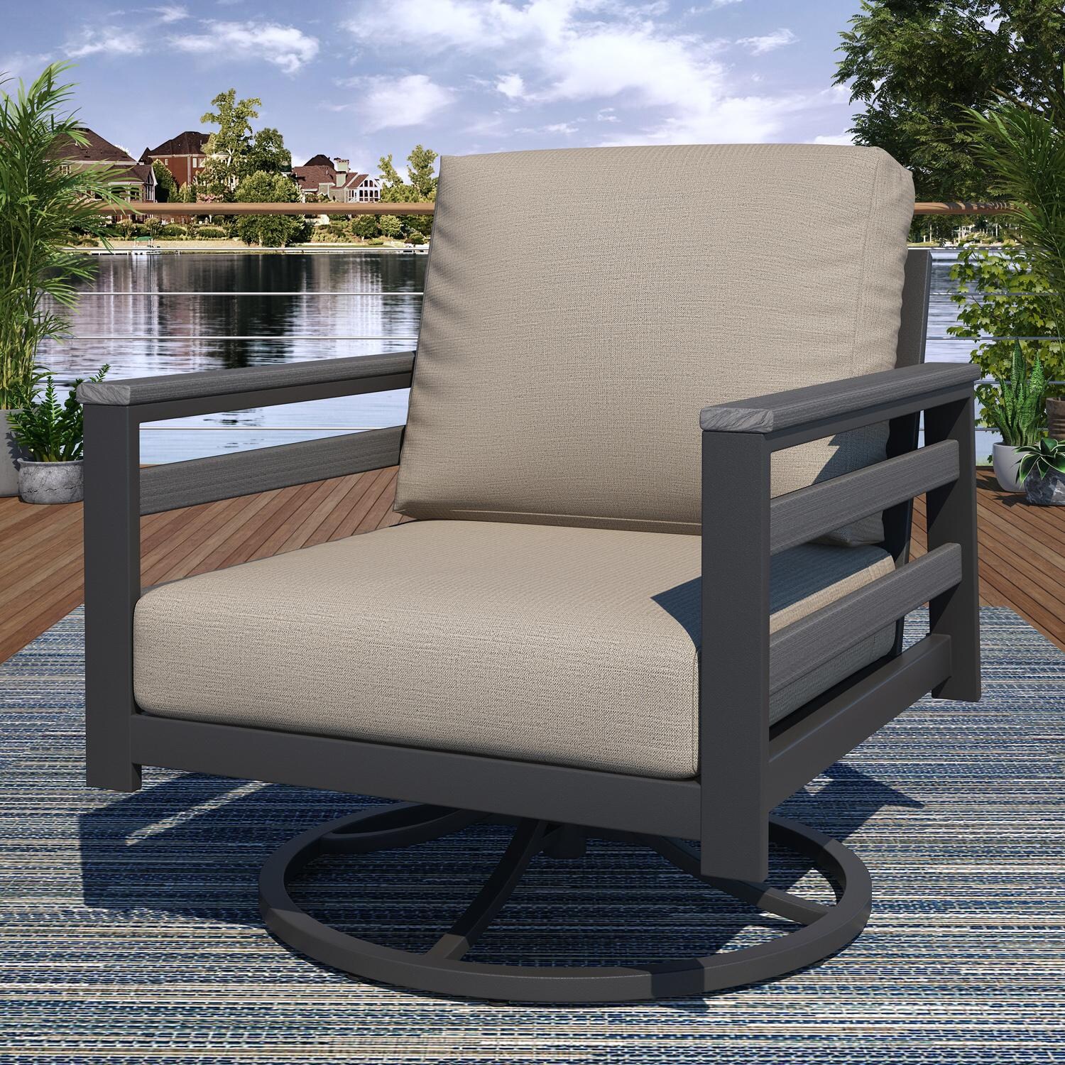 Lakeview NC6400TANGSLAT-11PC-EA Oasis Bay 11 Pc Aluminum Seating Set w/ Slat Side Panels in Gray/Echo Ash - Chair - Lifestyle thumbnail
