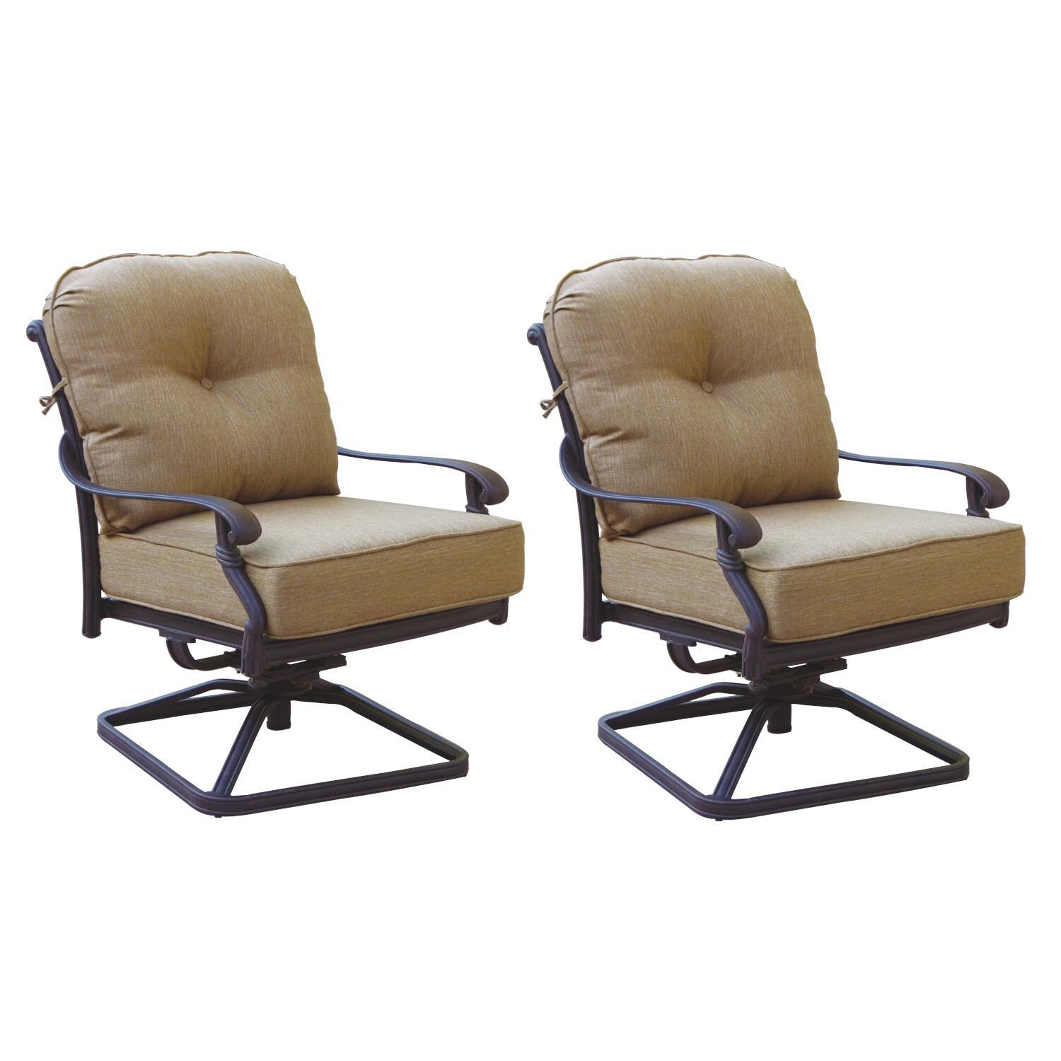 Darlee DL2056-3-2 Santa Monica 2 Piece Cast Aluminum Patio Swivel Rocker Club Chair Set W/ Sesame Cushions - White Background thumbnail