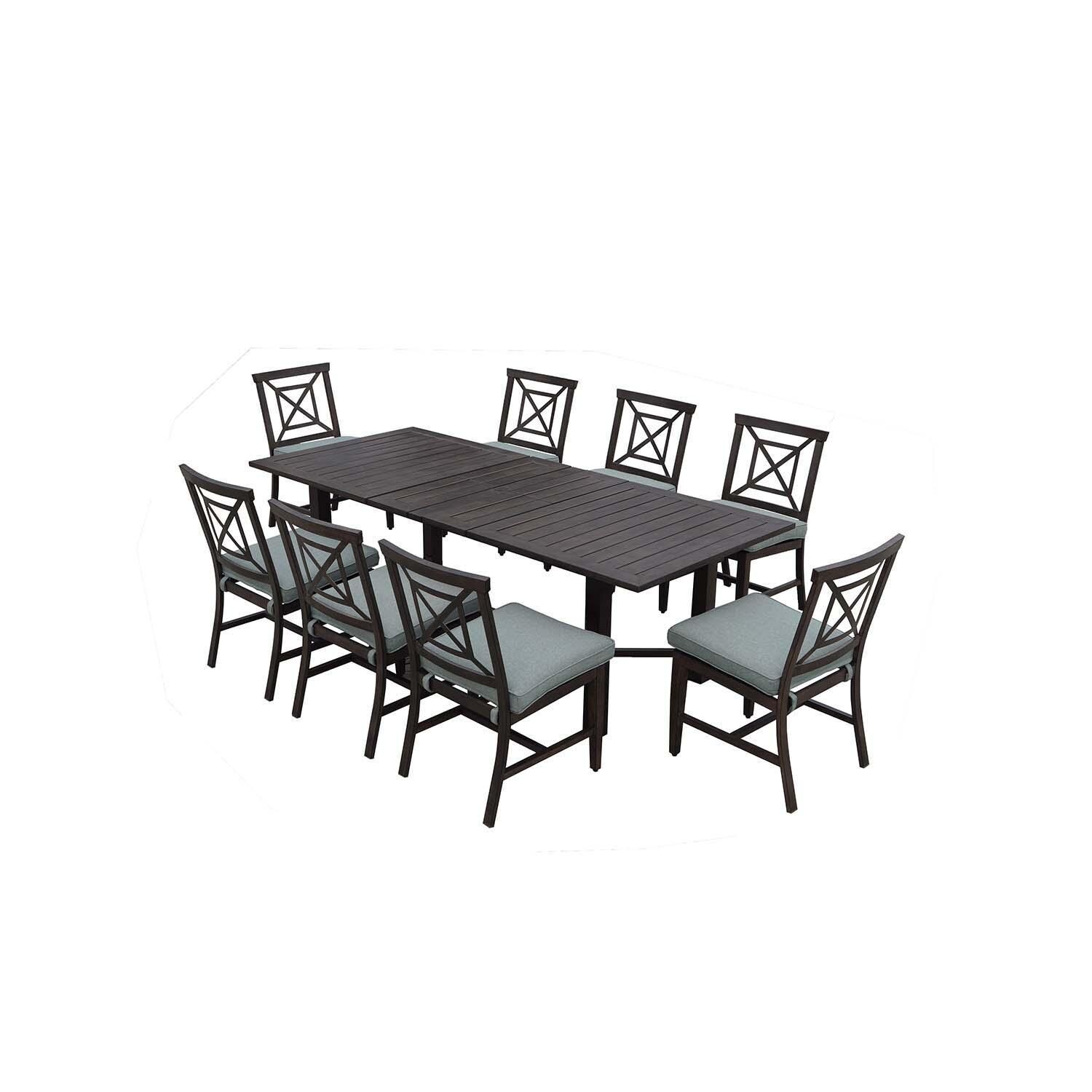 Atlantis 9 Pc Aluminum Dining Set w/ 91 Inch Table and Spa Cushions in Walnut By Darlee - Set - White Background thumbnail