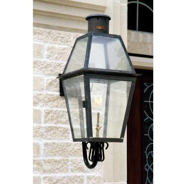Gaslight America West GL112 Lea Rue Series Brass Finish Electronic Ignition Natural Gas Light With Open Flame Burner And Gooseneck Wall Mount image