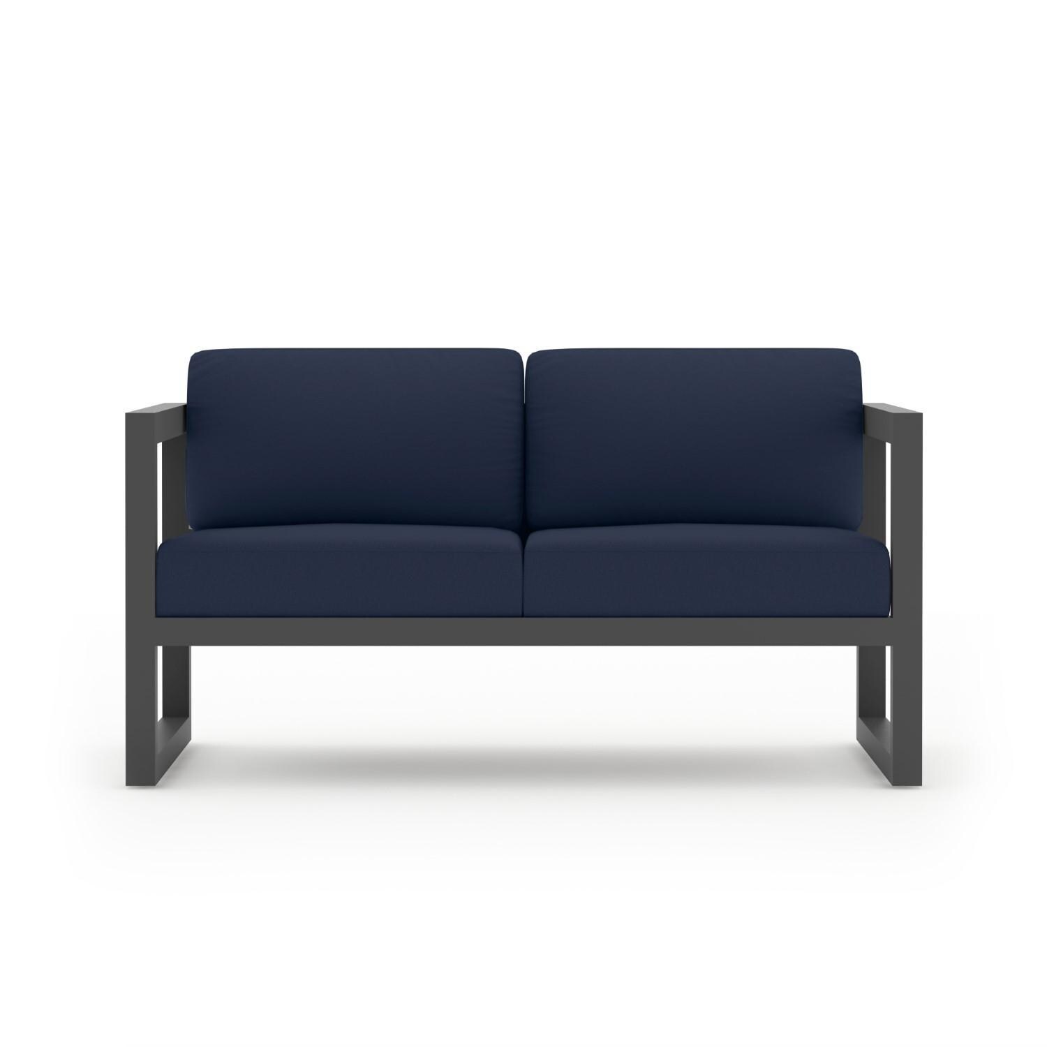 Lakeview MSTYCV-SL-SET114-IN Misty Cove 4 Pc Aluminum Seating Set in Slate w/Chat Table & Spectrum Indigo Cushions by Lakeview Outdoor Designs - Club Chair - White Background thumbnail