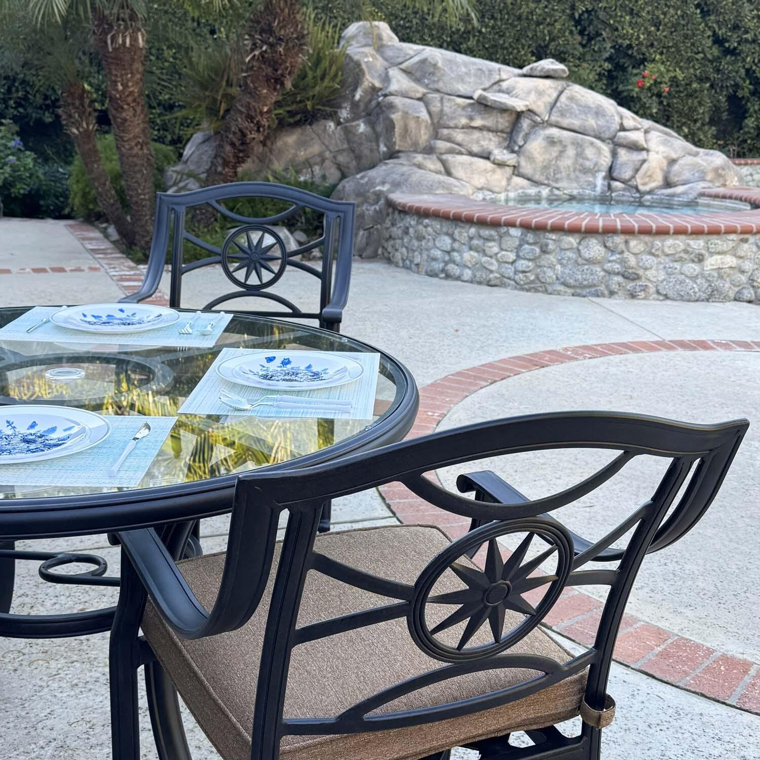 Ten Star 5 Pc Cast Aluminum Swivel / Rocker Dining Set in Antique Bronze/Sesame by Darlee - Chair Back - Detail thumbnail