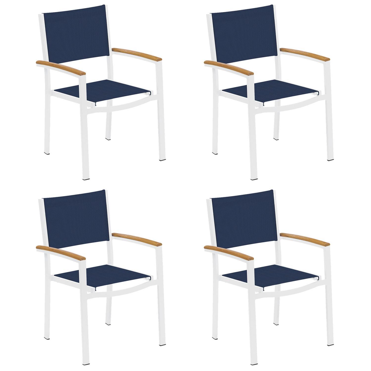 Travira 4 Pc Composite Sling & Aluminum Dining Chair W/ Natural Tekwood Arm Caps in Chalk/Ink Pen By Oxford Garden