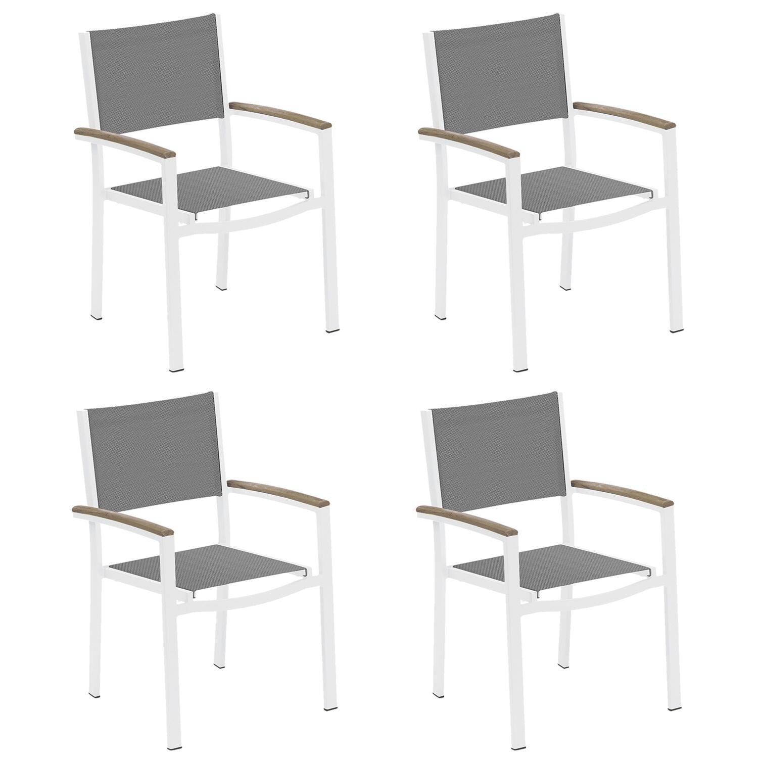 Oxford Garden Travira 4 Pc Composite Sling & Aluminum Dining Chair W/ Vintage Tekwood Arm Caps in Chalk/Titanium thumbnail