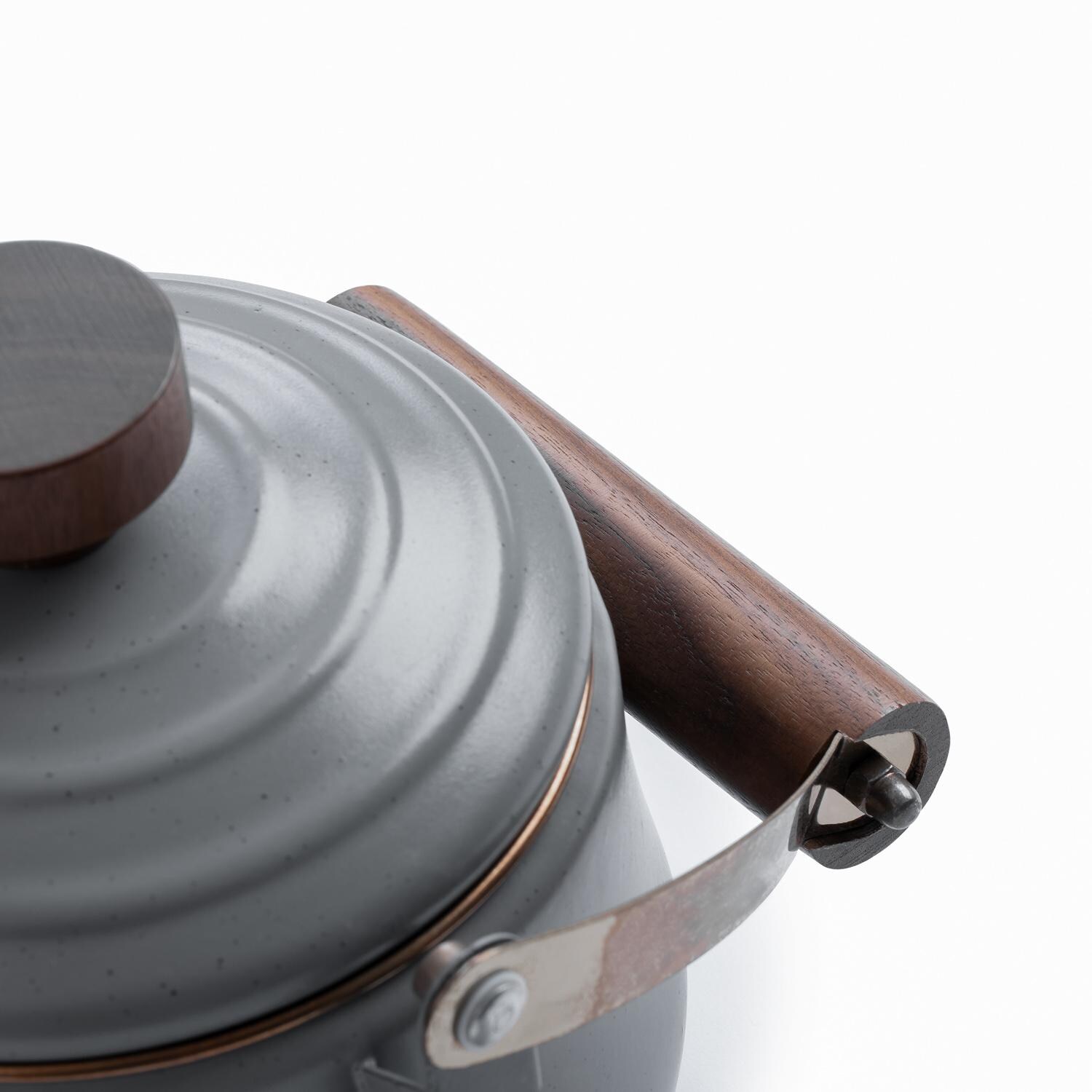 Barebones Living CKW-379 Enamel Teapot - Slate Gray - Lid And Handle Detail thumbnail