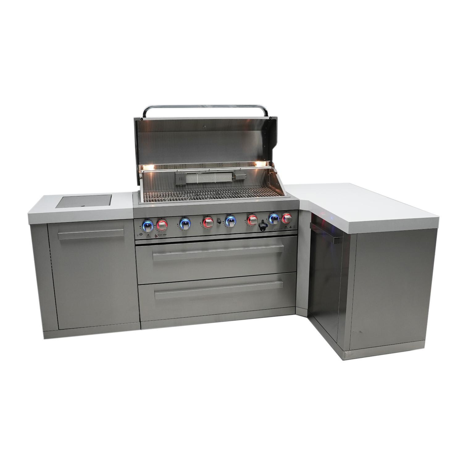 Mont Alpi 805 Natural Gas Island w/ 90 Degree Corner (Ships Propane w/ Conversion Kit) - Hood Open - White Background thumbnail