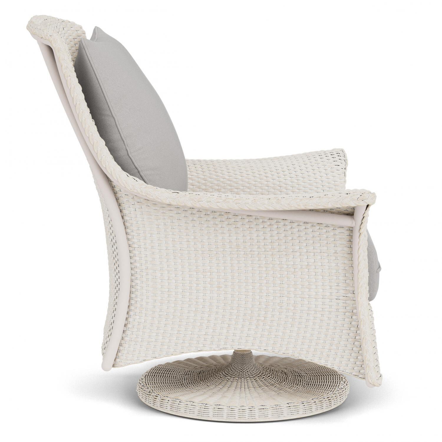 Lloyd Flanders Mandalay Swivel Rocker Lounge Chair in Antique White Finish with Tundra Dove Fabric - Side thumbnail