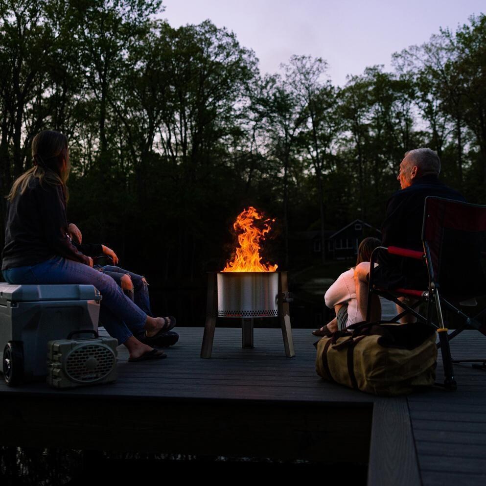 Breeo BR-YS-SS Y Series 21 Inch Portable Smokeless Round Stainless Steel Wood Burning Fire Pit - On the Pier - Lifestyle thumbnail