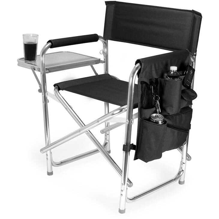 Picnic Time Portable Folding Sports Chair With Side Table Black BBQGuys