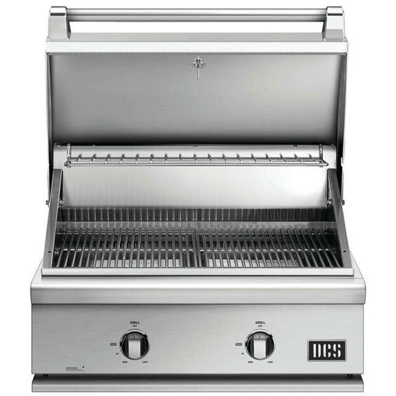 DCS BH1-30-L Series 7 30-in 2 Burner Built-In Natural Gas Grill w/ Integrated Smoker Box & Independent Burner - Lid Up - White Background thumbnail