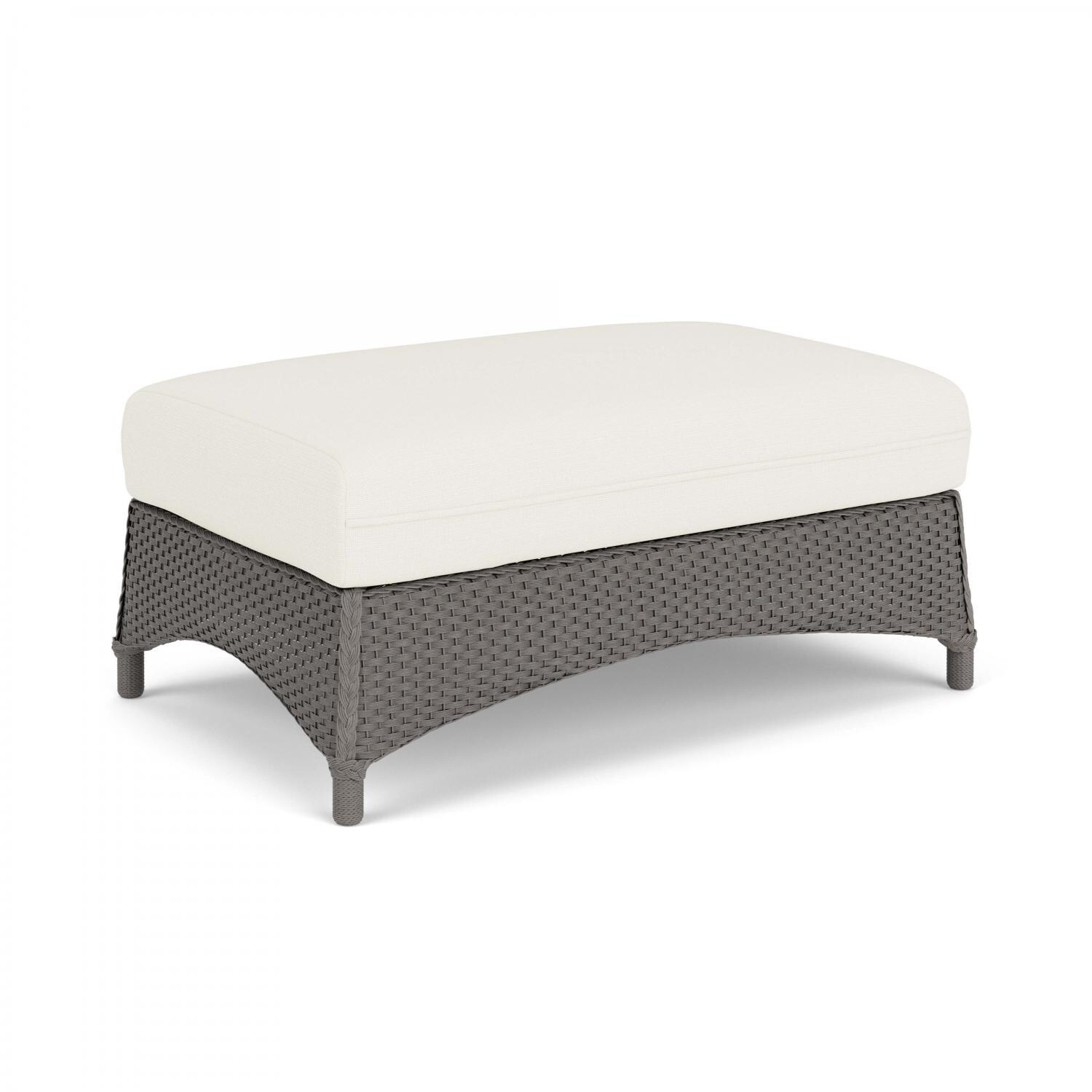 Lloyd Flanders Mandalay Large Ottoman in Pewter Finish with Sailcloth Salt fabric - Angled thumbnail