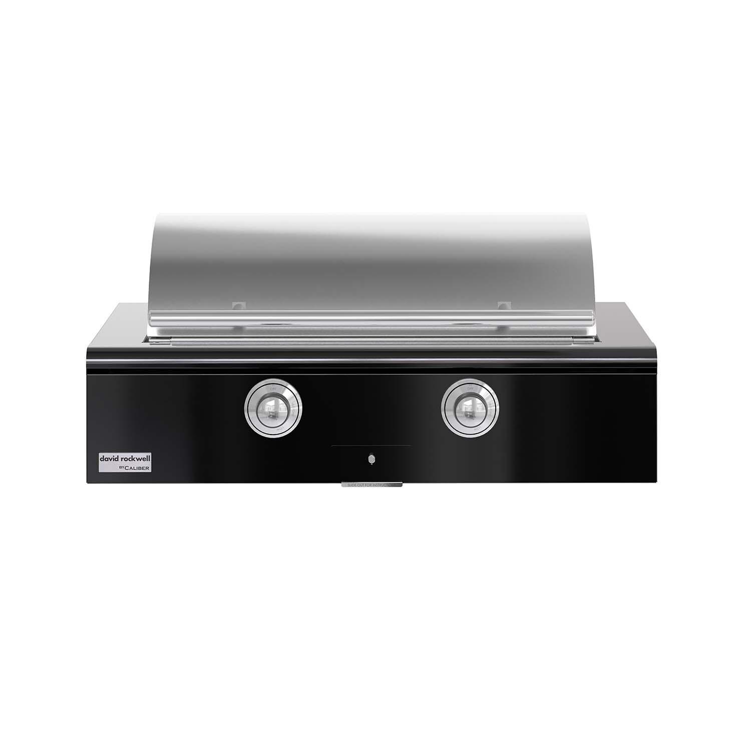 Caliber CRG-42BN00-A-044-H02 42-in Natural Gas Built-In Rockwell Grill - Gloss Black w/ Chrome Hardware - Lid Closed - White Background thumbnail