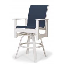 Leeward MGP Outdoor Counter Height Swivel Bar Stool With Sling Seating By Telescope Casual - Textured Snow/Navy