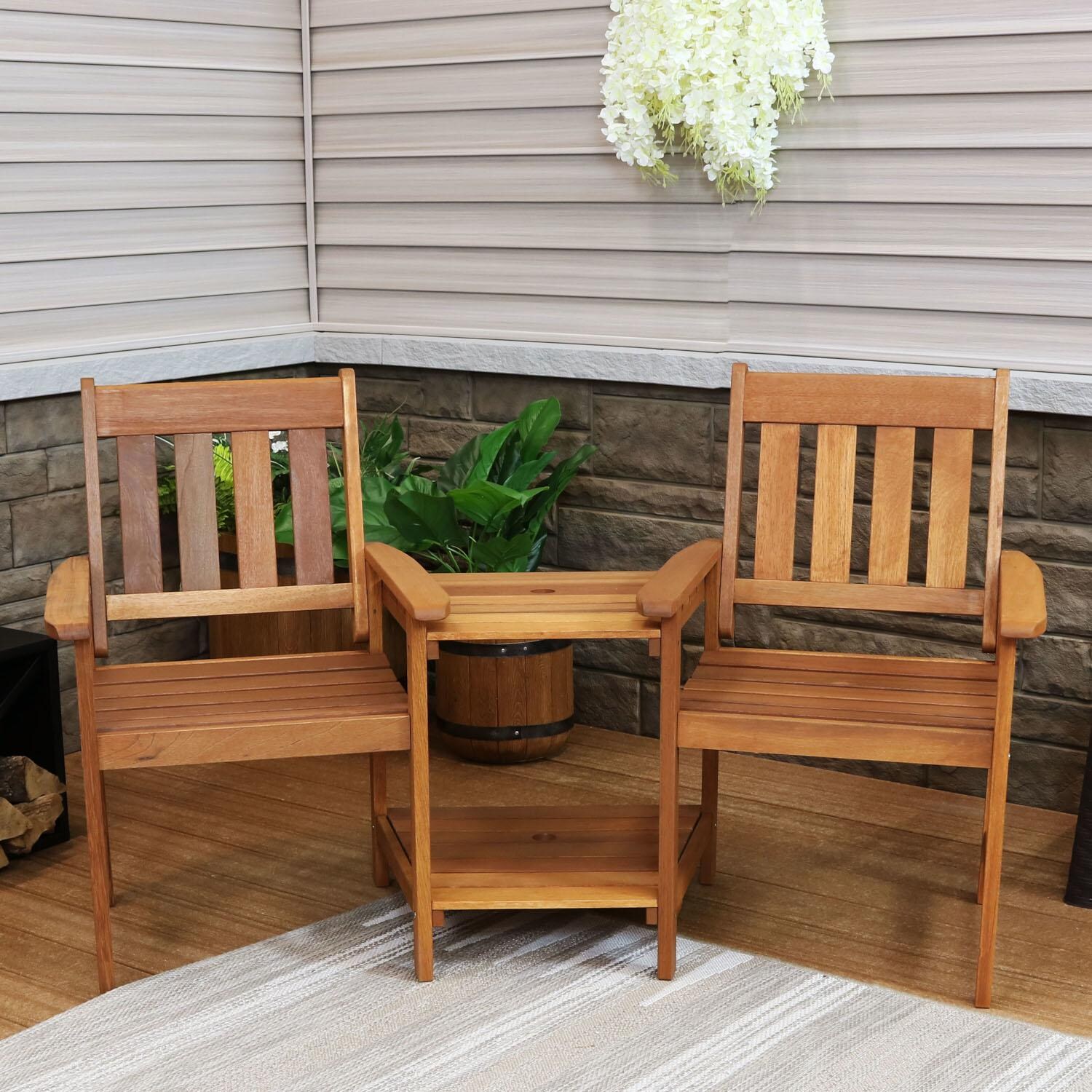Sunnydaze Decor 65-Inch Meranti Wood Jack-and-Jill Chairs W/ Attached Table - FRN-879 image