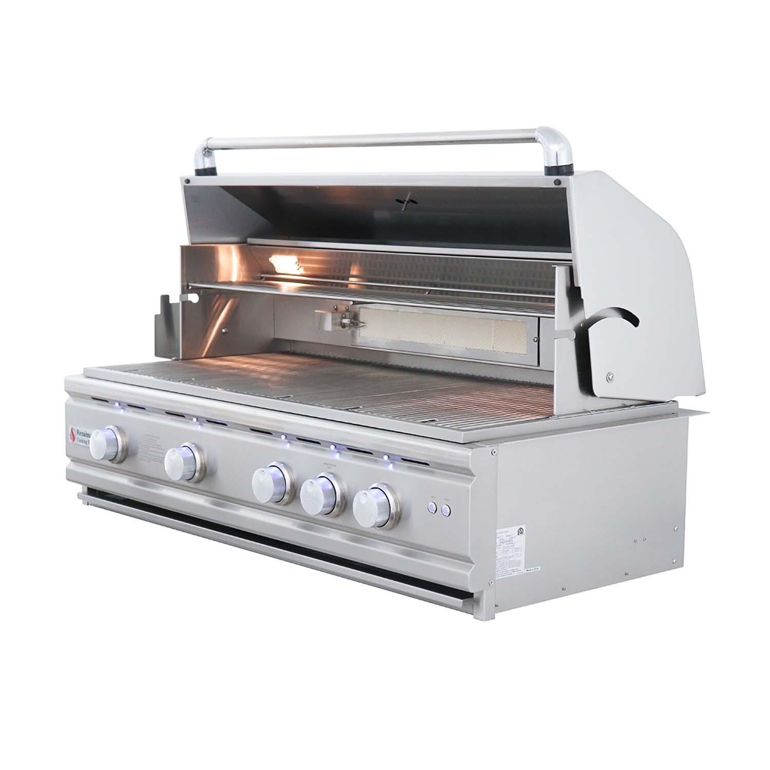 RCS RON42B Cutlass Pro 42 Inch Built-In Natural Gas Grill - Hood Open Right Angled View - White Background thumbnail