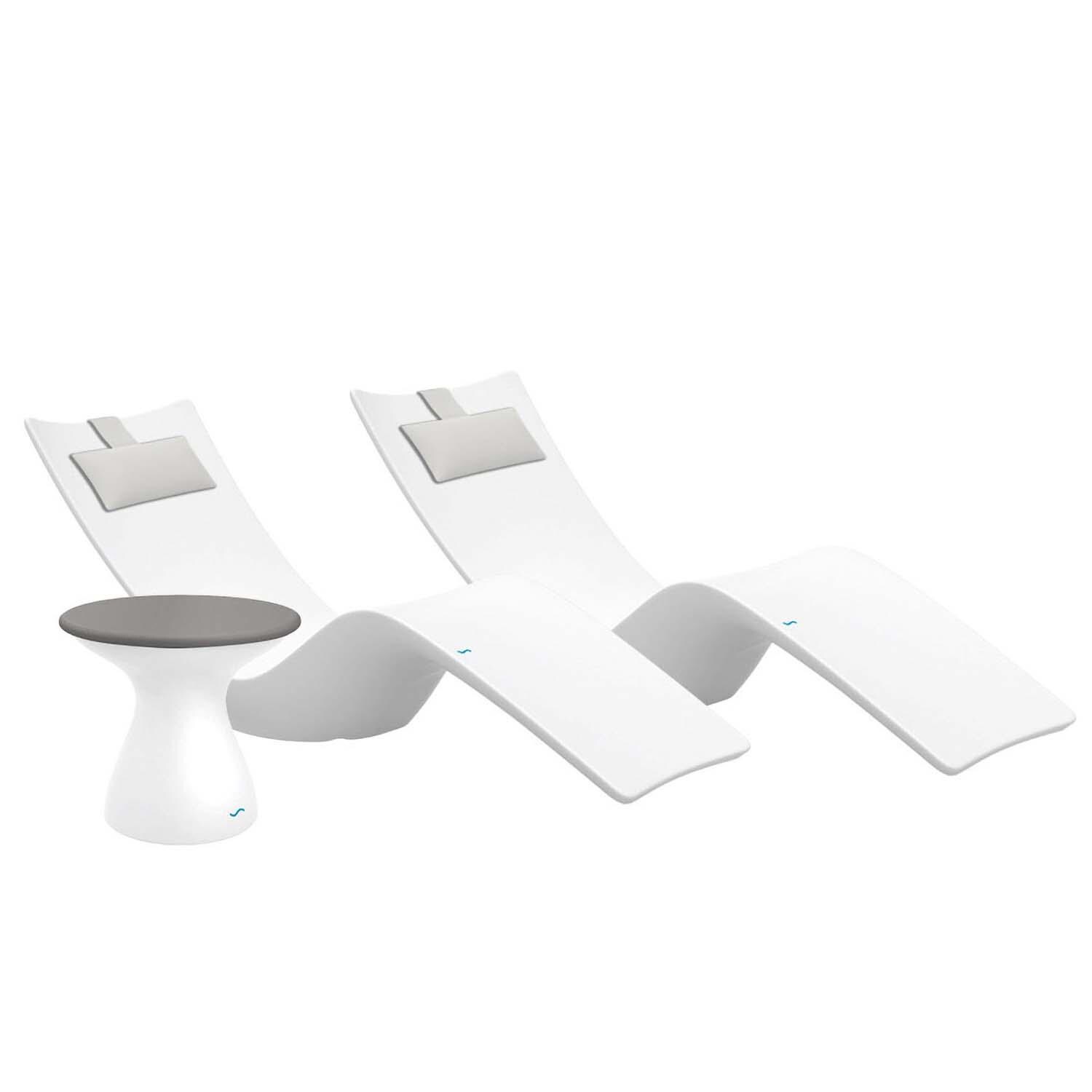 Autograph 3 Pc Set Polyresin Chaise Lounge Set in White/Gray w/ White Pillow by Ledge Lounger