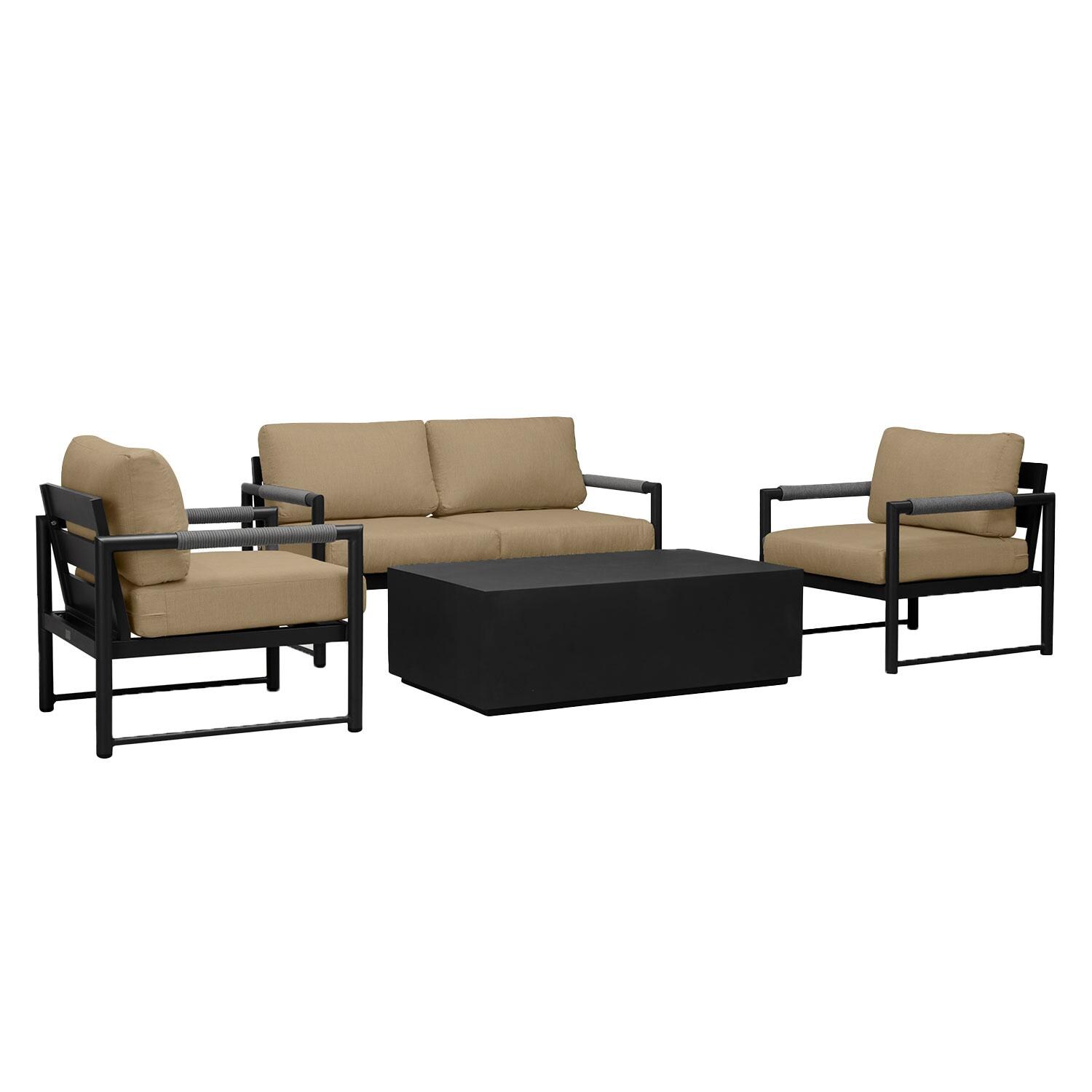 Lakeview AVEBAY-BK-CO-SET111-HB Avenue Bay Black/Carbon 5 Pc Loveseat Set - Heather Beige - Angled - White Background thumbnail