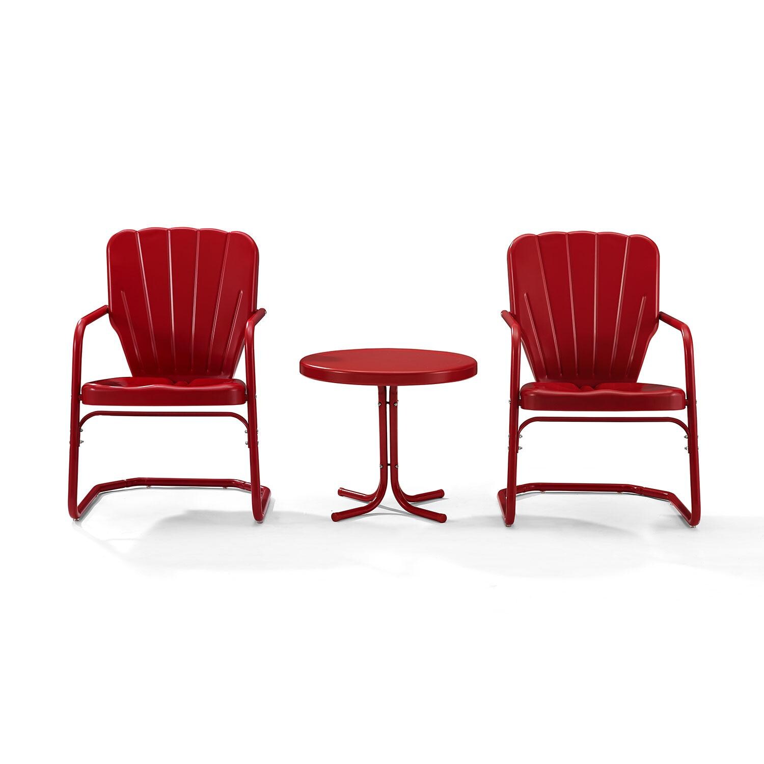 Ultimate Patio UP-32245RE 3Pc Retro Outdoor Chair Set in Red Gloss - Display - White Background thumbnail