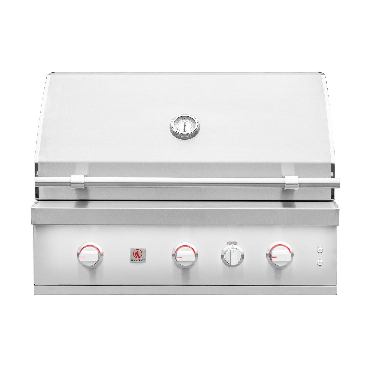 Summerset QST36-NG Quest 36-in 2 Burner Built-In Natural Gas Grill w/ Rear Infrared Burner, Rotisserie Kit, & Drop-In Griddle Plate - Rear Burner - Off - White Background thumbnail