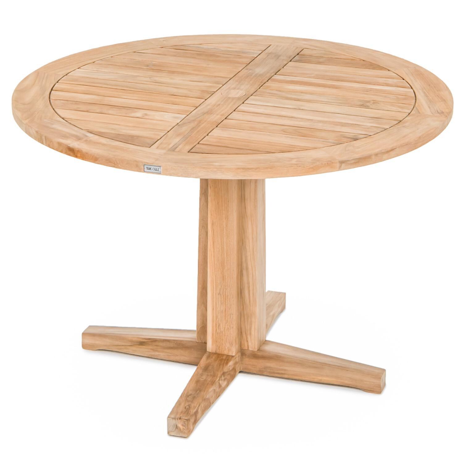 Teak + Table Capri Pedestal 5 Piece Dining Set W/ 42 Inch Table - 42-Inch Pedestal Dining Table - White Background thumbnail