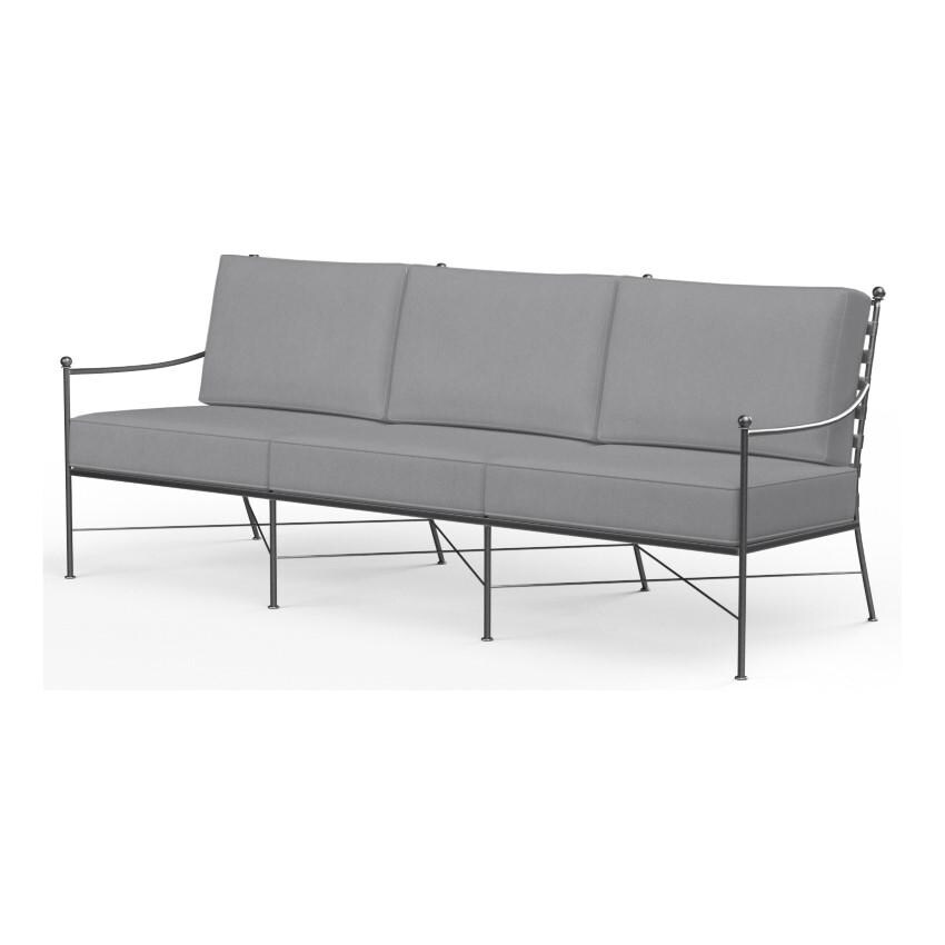 Provence 3 Person Wrought Iron Sofa w/ Self Welt in Pewter/Canvas Granite by Sunset West - White Background thumbnail