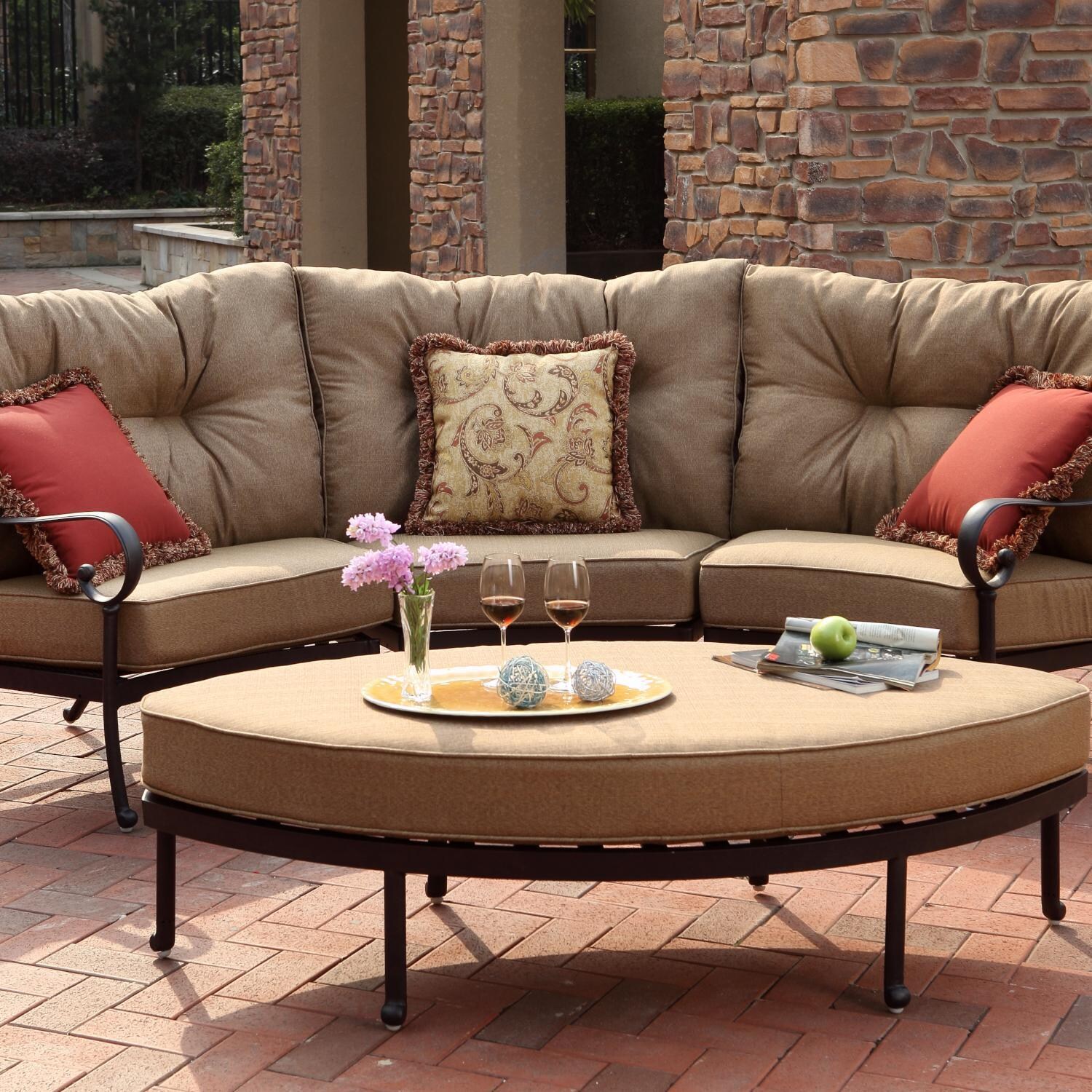 Santa Anita 4 Pc Cast Aluminum Sectional Seating Set w/ Leaf Shape Ottoman in Antique Bronze/Heather Beige Sunbrella by Darlee