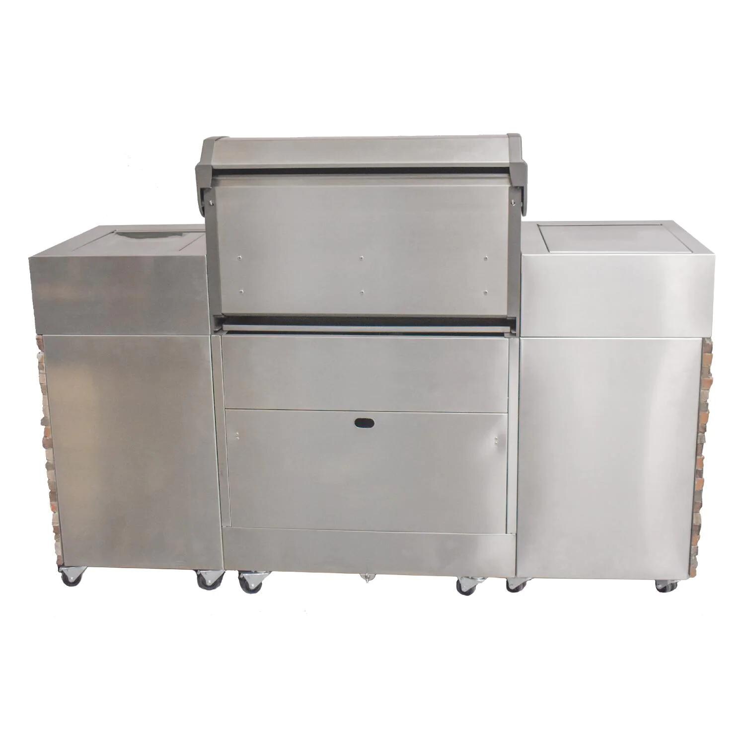 TYTUS TI404MGGLP Ash Stacked Stone 4-Burner Natural Gas Grill Island With Sear Burner & Ice Bucket (Ships as Propane with Conversion Fittings) - Rear View