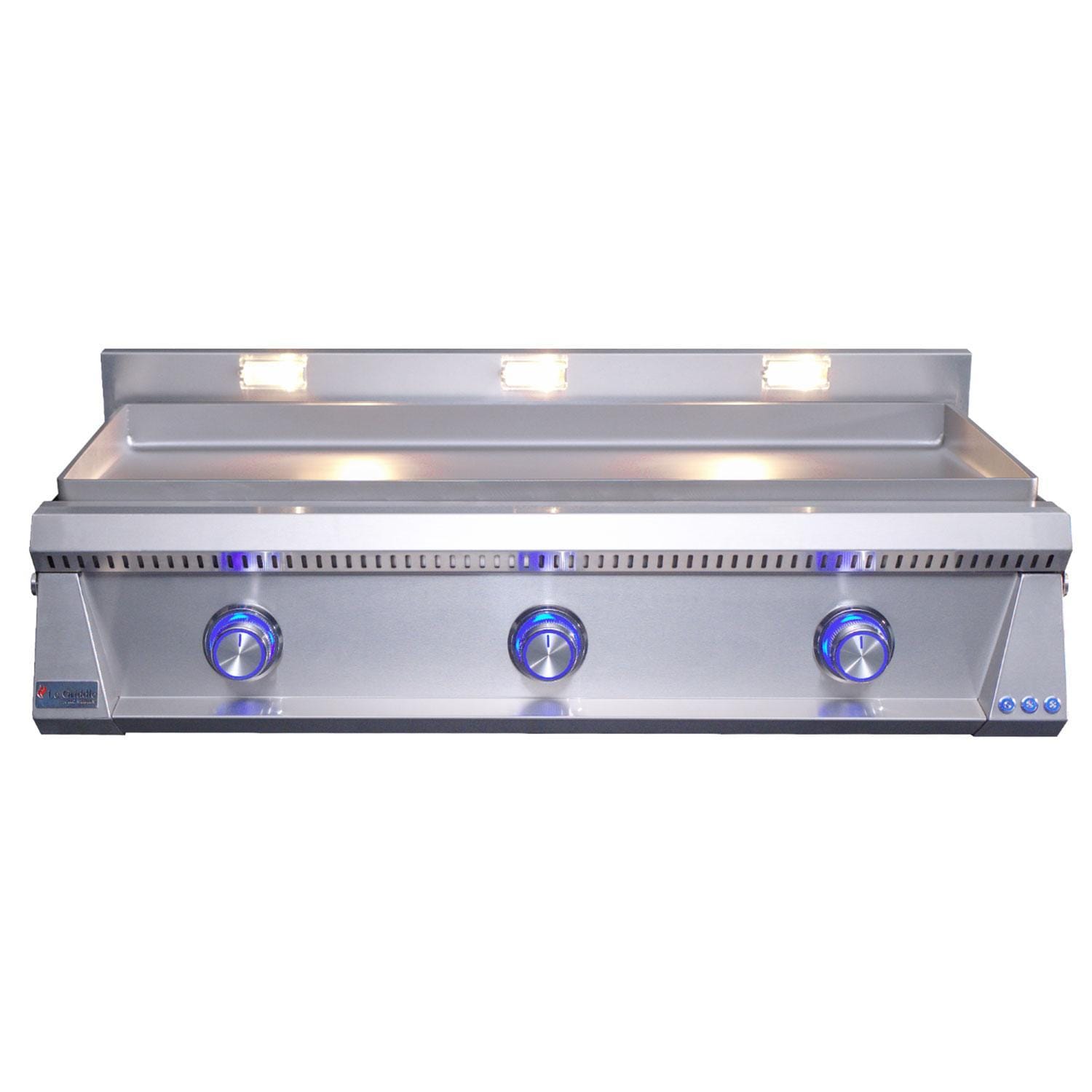 Le Griddle Pro Series 105 42-in 3 Burner Built-In Natural Gas Flat Top Grill w/ 6mm Plate & Lid - Grill Front - White Background thumbnail