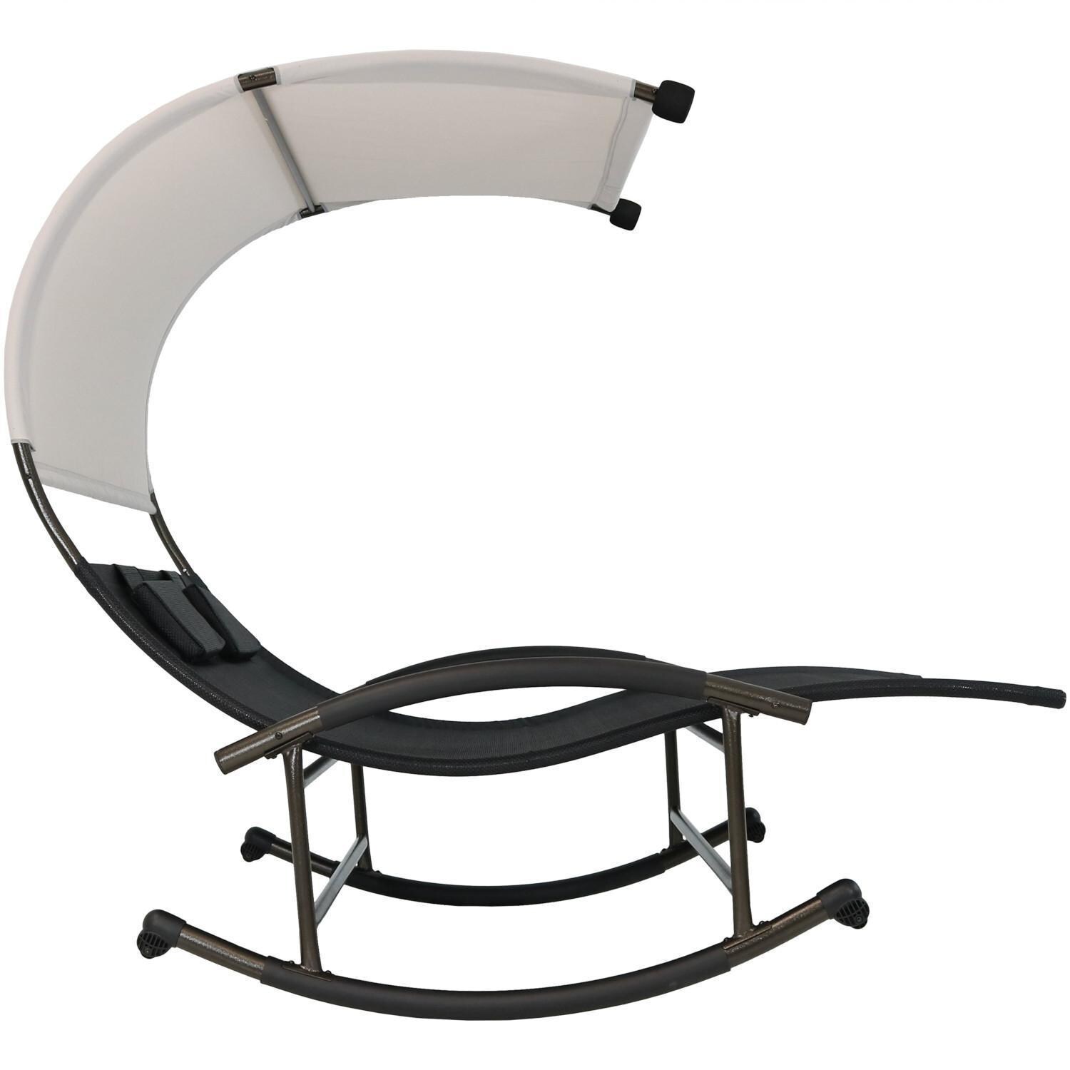 Ultimate Patio Rocking Double Sling Chaise Lounge W/ Canopy and Pillows - Side View - White Background thumbnail