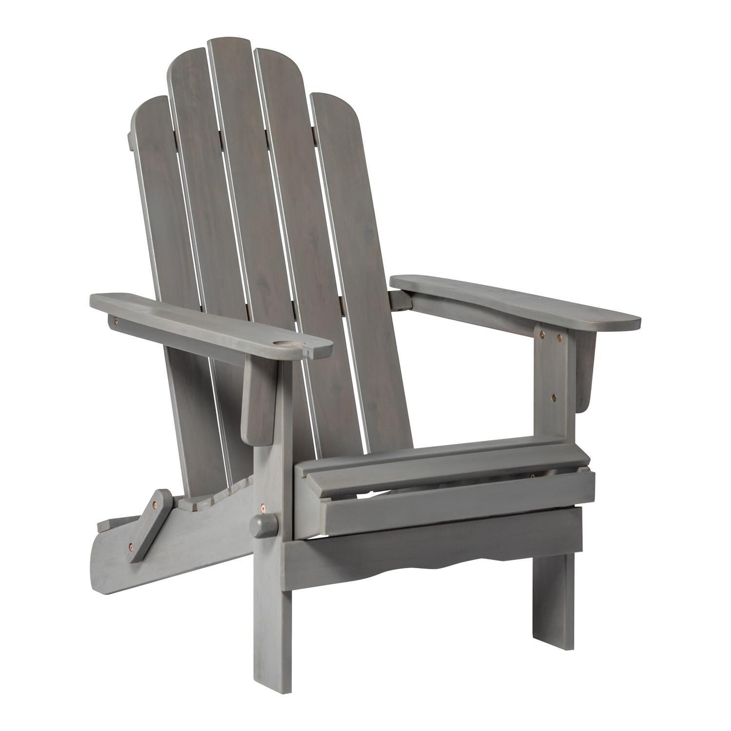 Walker Edison Folding Acacia Patio Adirondack Chair W/ Wine Glass